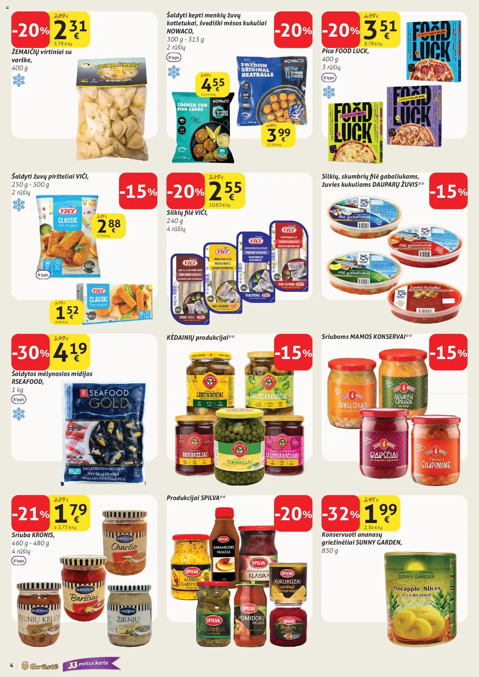 GRUSTE akcijos nuo 01.03.2026 | Puslapis: 4 | Prekių: Salotos, Kukurūzai, Pica, Žirneliai