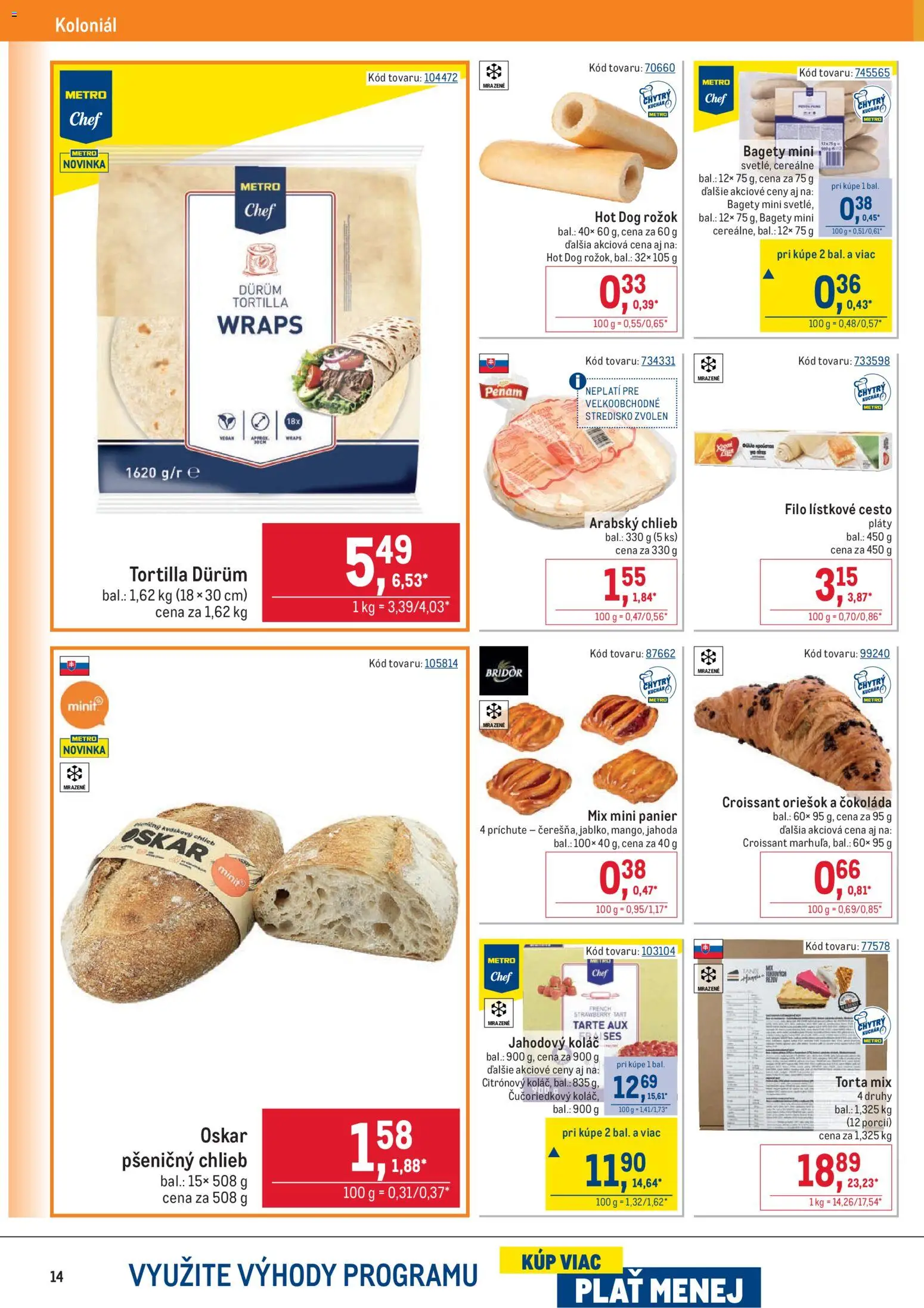 Nové Metro akcie – leták je platný od 22.04.2026 | Strana: 14 | Produkty: Chlieb, Rožok, Koláč, Čokoláda