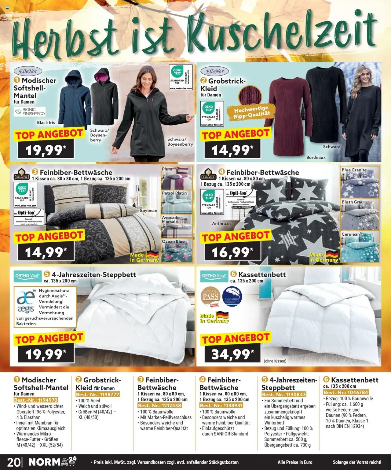 Norma Bestellmagazin  gültig ab 01.10.2025 | Seite: 20 | Produkte: Mantel, Avocado, Kleid, Kissen