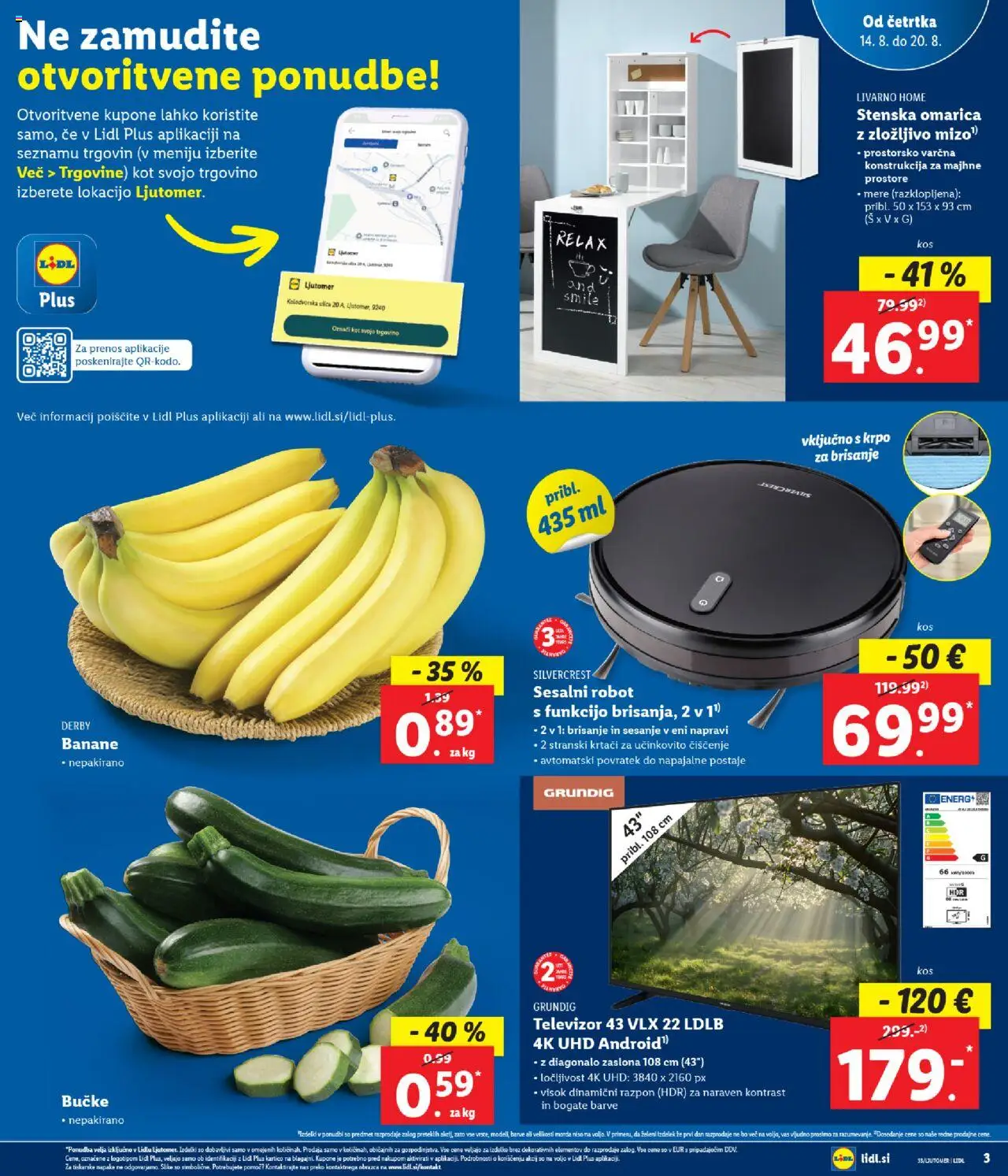 Lidl katalog ponovna otvotitev │ velja od 14.08.2025 | Stran: 3 | Izdelki: Televizor, Robot, Banane, Omarica