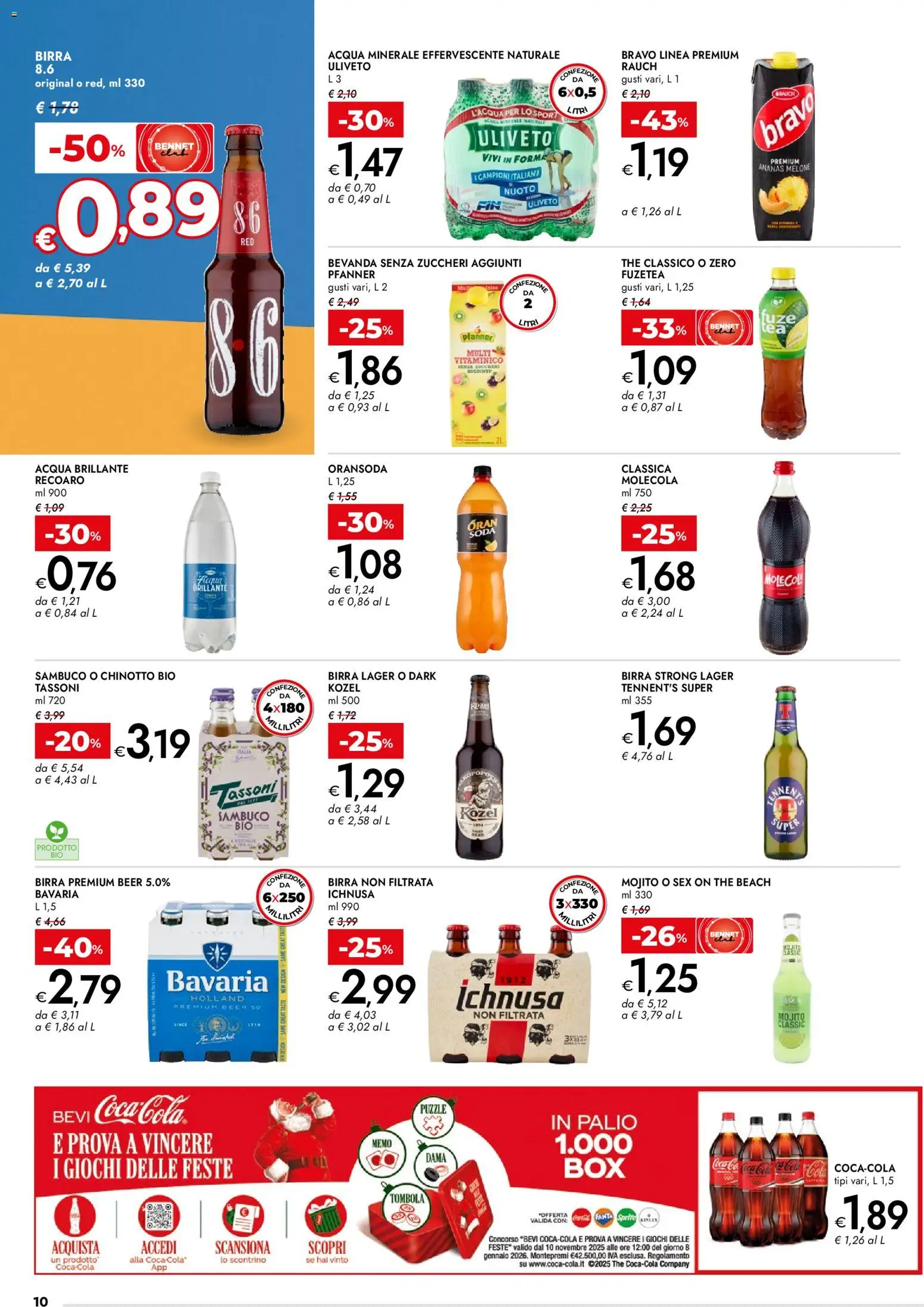 Volantino bennet del 27.11.2025 | Pagina: 10 | Prodotti: Birra, Acqua, The, Acqua minerale