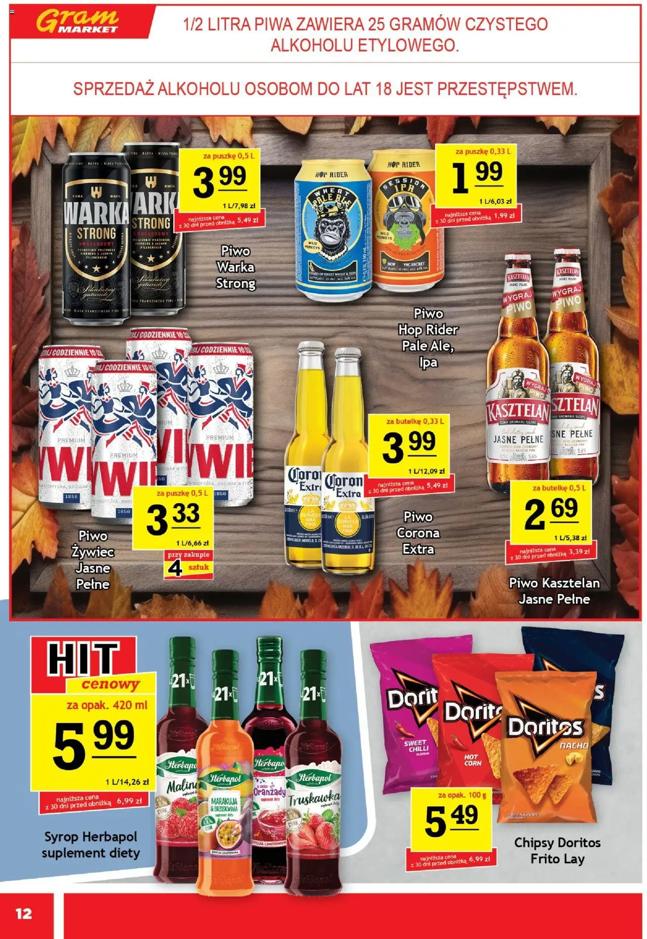 Gram Market Gazetka od 15.10.2025 | Strona: 12 | Produkty: Syrop, Chipsy, Doritos, Warka