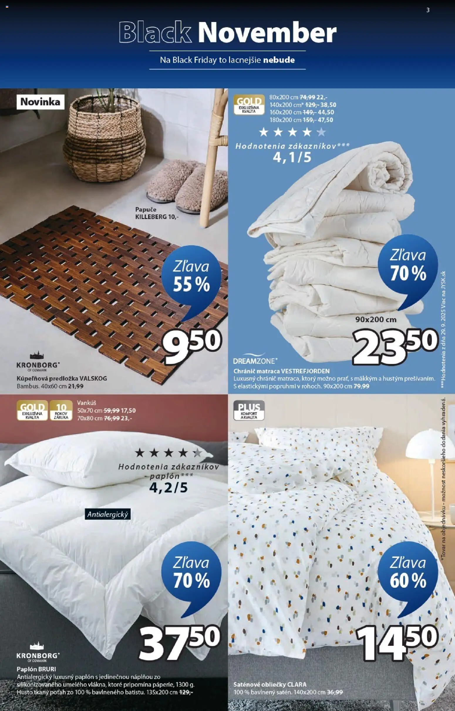 Nové JYSK akcie – leták je platný od 03.11.2025 | Strana: 3 | Produkty: Obliečky, Vankúš, Papuče