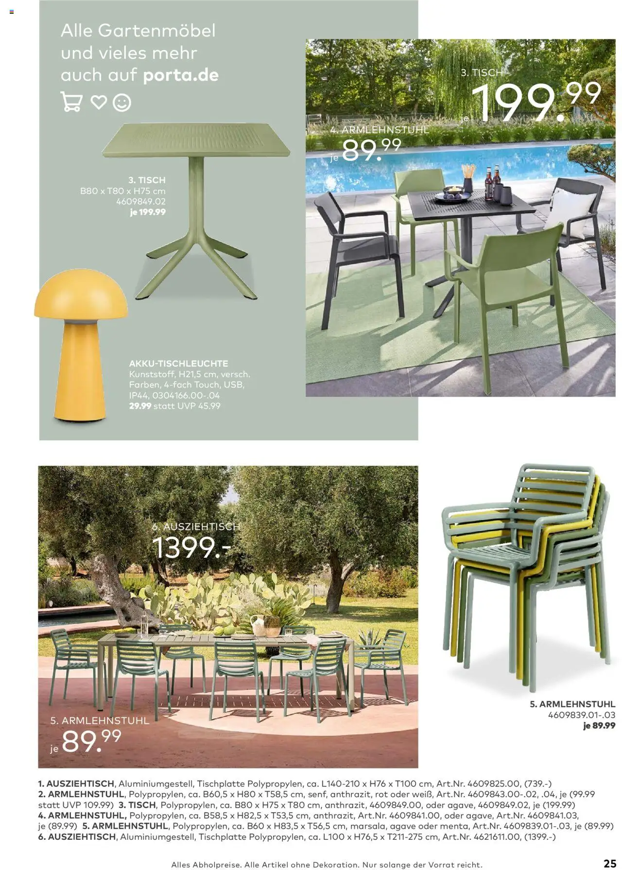Porta! - Outdoor - Gartenmöbelkatalog 2025 - gültig ab dem 02.03.2025 | Seite: 25 | Produkte: Tisch, Gartenmöbel