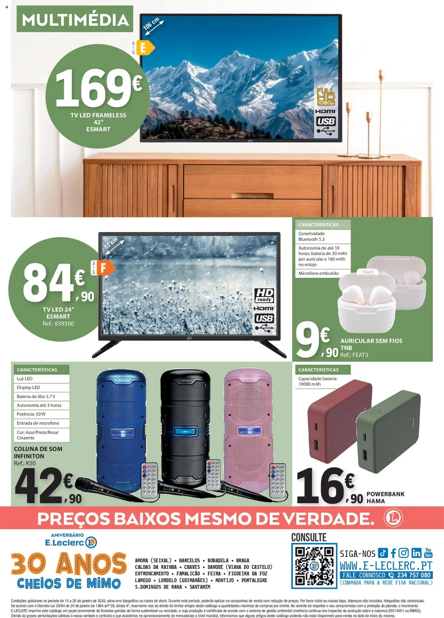 E.Leclerc folheto Não Alimentar │ válido de 15.01.2026 | Página: 12 | Produtos: Microfone, Tv led, Bateria