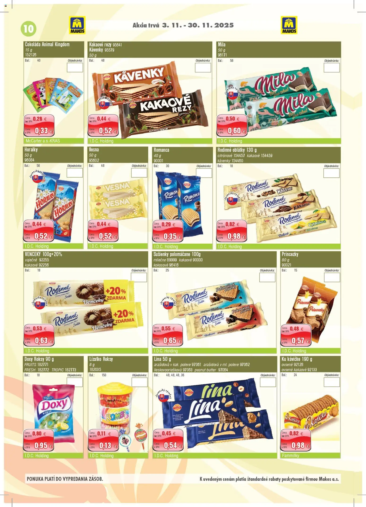 Nové Makos akcie – leták je platný od 03.11.2025 | Strana: 10 | Produkty: Čokoláda, Mila, Horálky