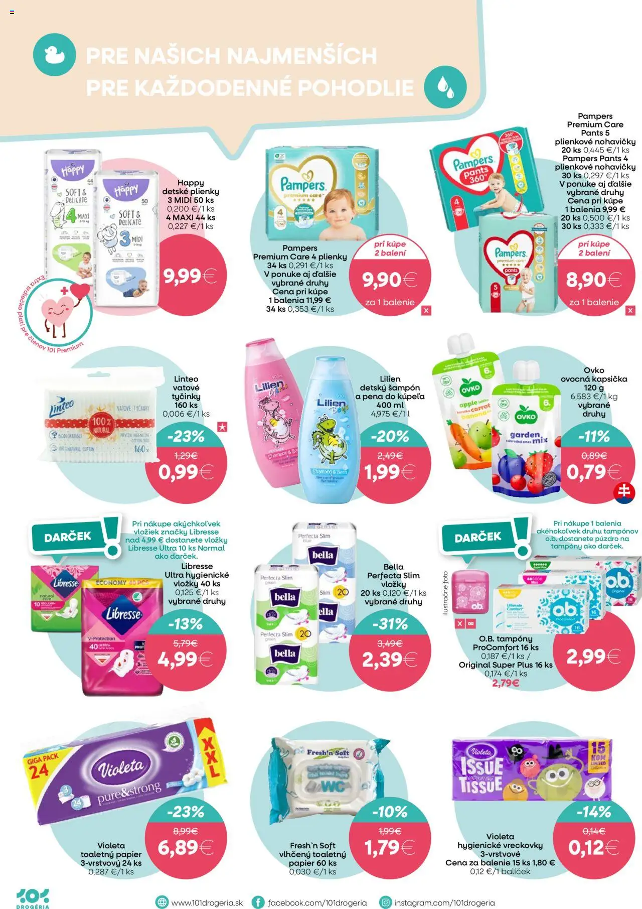 Nové 101 drogerie akcie – leták je platný od 15.10.2025 | Strana: 8 | Produkty: Pampers Premium Care, Pena do kúpeľa, Plienky, Puzdro