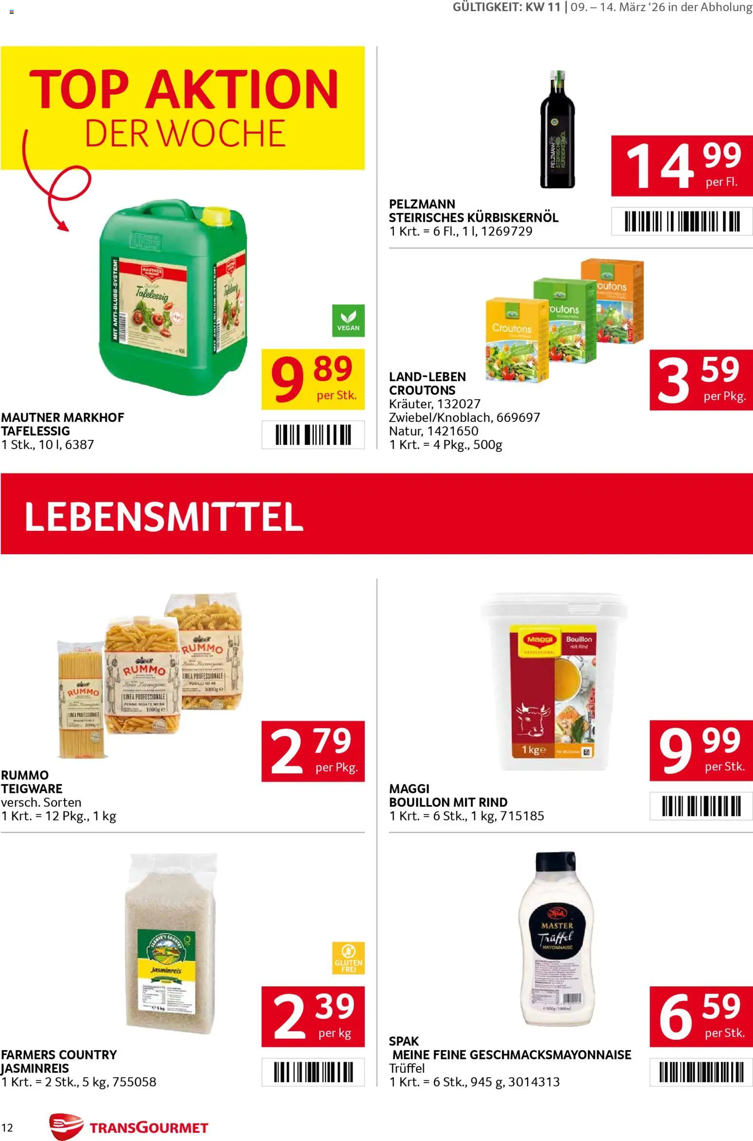 Transgourmet Flugblatt gültig ab 08.03.2026 | Seite: 12 | Produkte: Mayonnaise, Libacomb