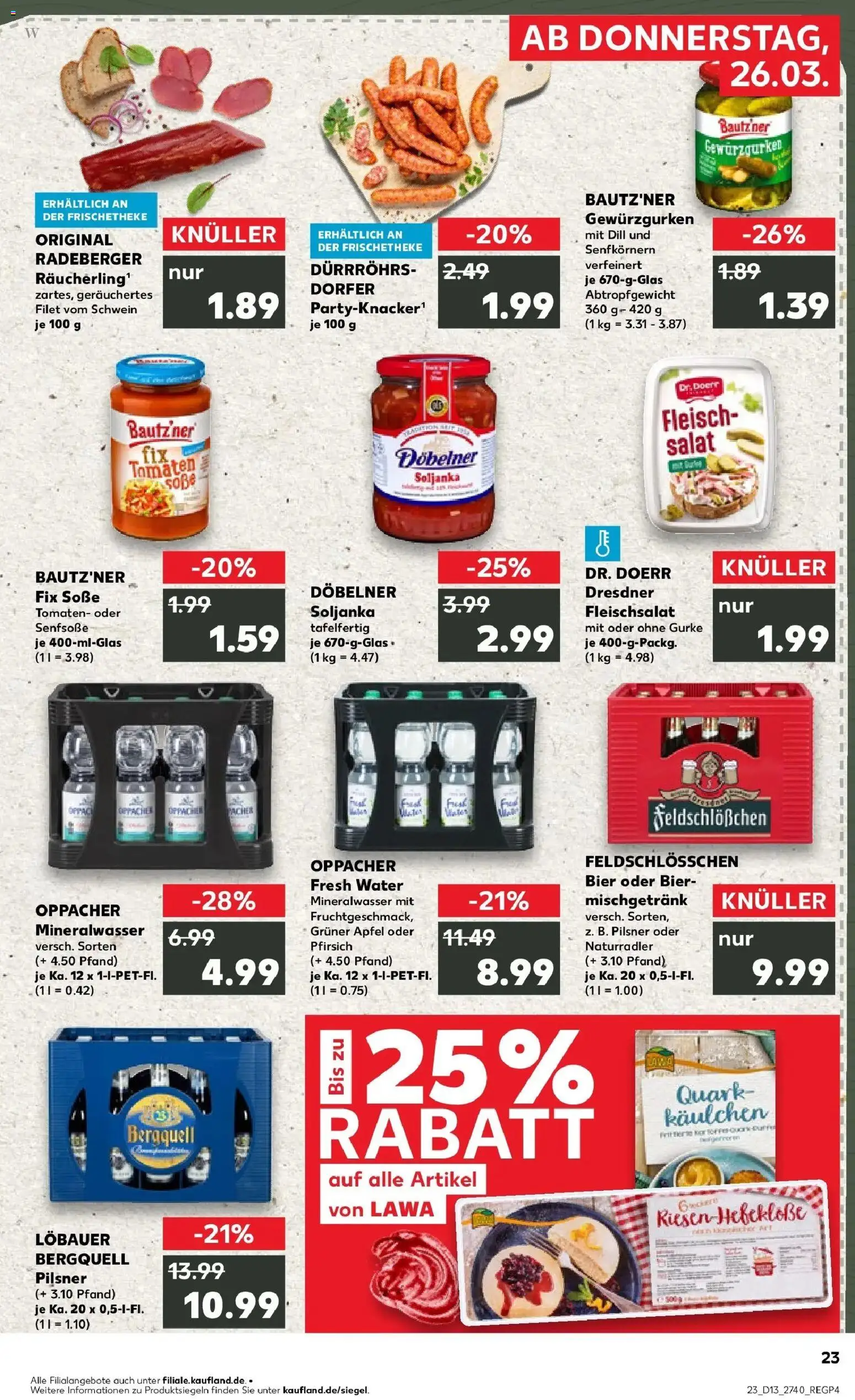 Kaufland Prospekt Löbau	 – gültig ab 26.03.2026 | Seite: 23 | Produkte: Quark, Bier, Soße, Pfirsich