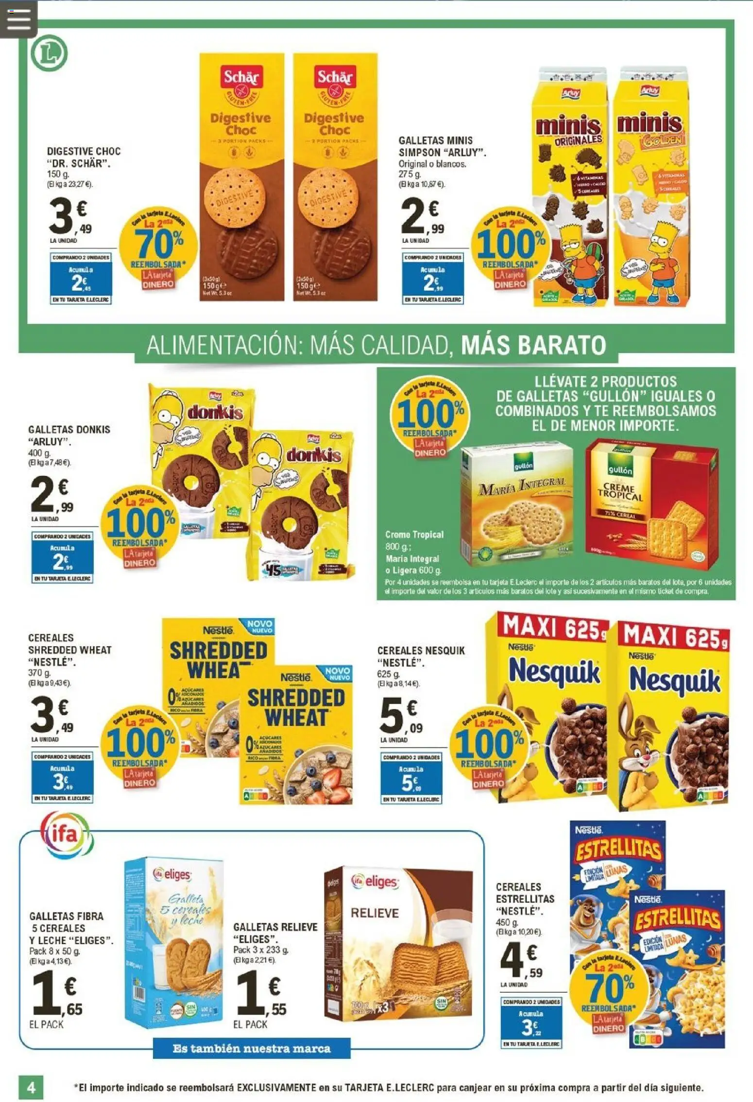 E.Leclerc folleto │ válido desde el 07.01.2026 | Página: 4 | Productos: Leche, Cereales, Té, Galletas