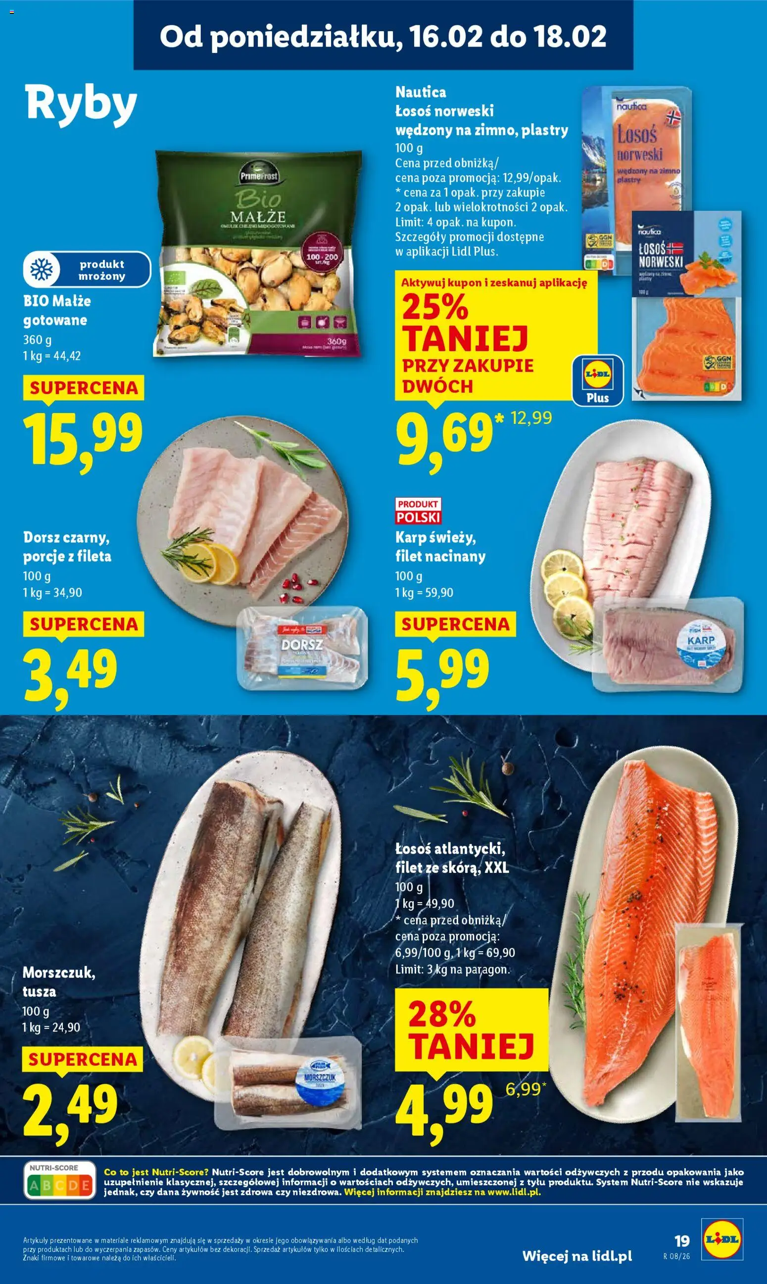 Lidl Gazetka od 16.02.2026 | Strona: 19 | Produkty: Karp, Dorsz, Łosoś, Ryby