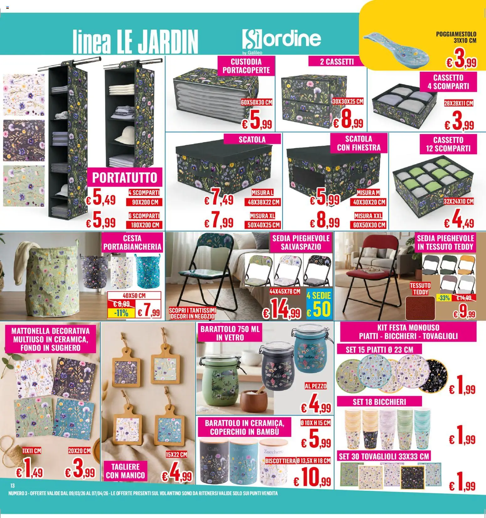 Volantino Satur del 09.03.2026 | Pagina: 13 | Prodotti: Zucchero, Tagliere, Sedia, Portabiancheria