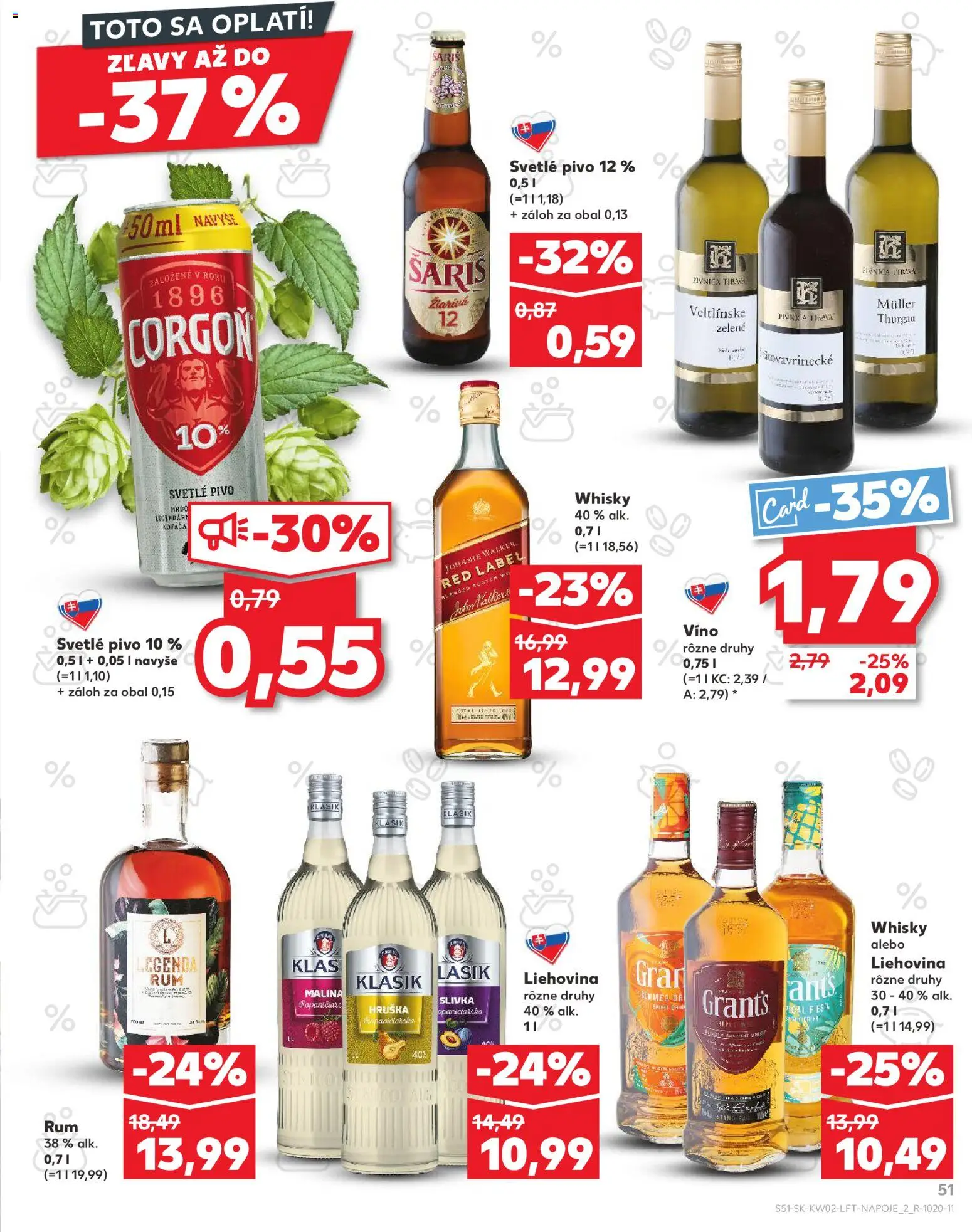 Nové Kaufland akcie – leták je platný od 08.01.2026 | Strana: 51 | Produkty: Pivo, Víno, Whisky, Rum