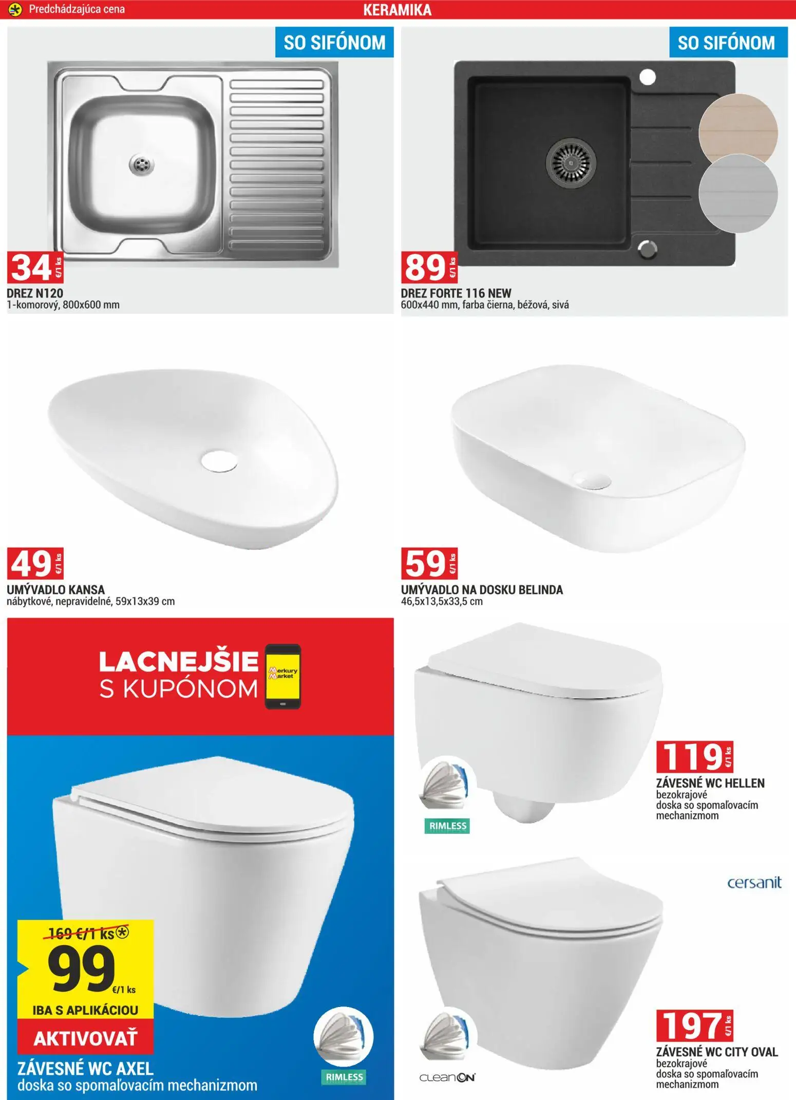Nové Merkury Market akcie – leták je platný od 02.01.2026 | Strana: 34 | Produkty: Drez, Umývadlo na dosku, Wc