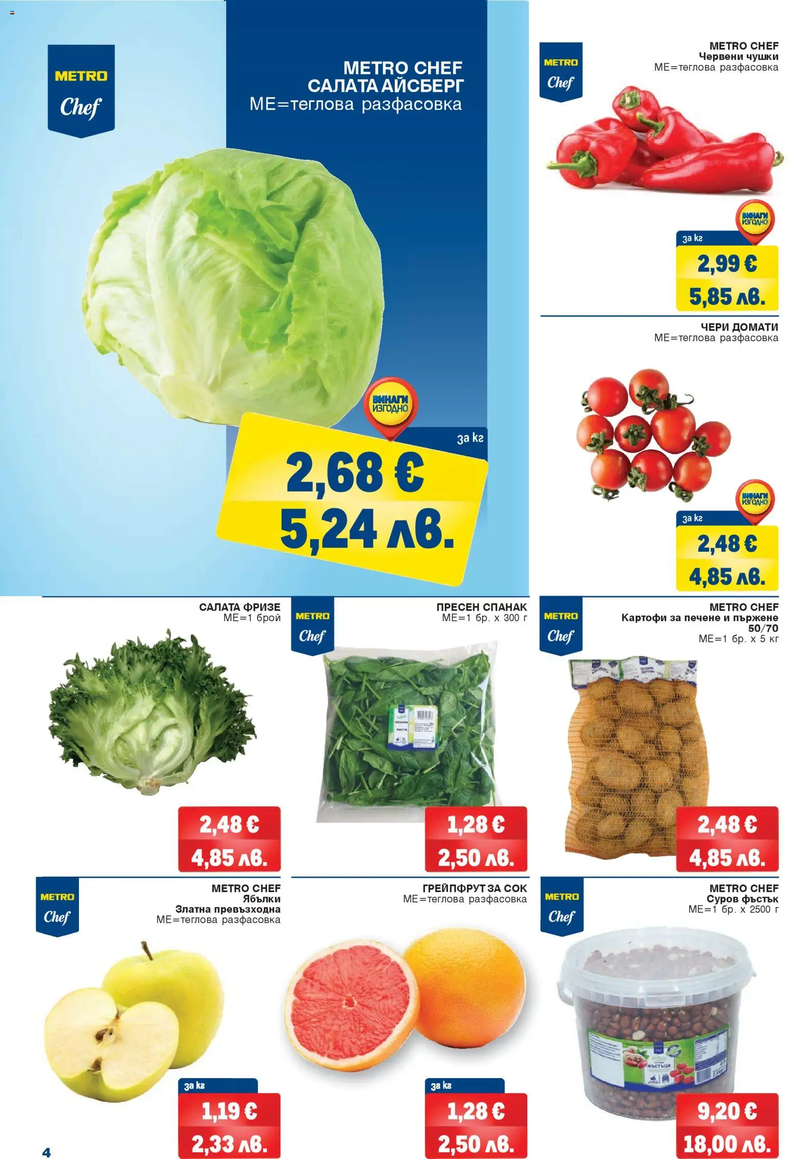 {H1} | Страница: 4 | Продукти: Салата, Грейпфрут, Картофи, Домати