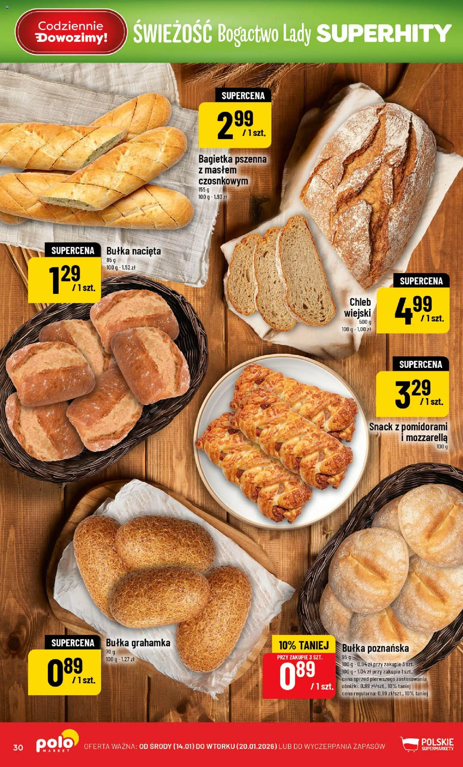 POLOmarket Gazetka od 14.01.2026 | Strona: 30 | Produkty: Bułka, Bagietka, Chleb, Bułka poznańska