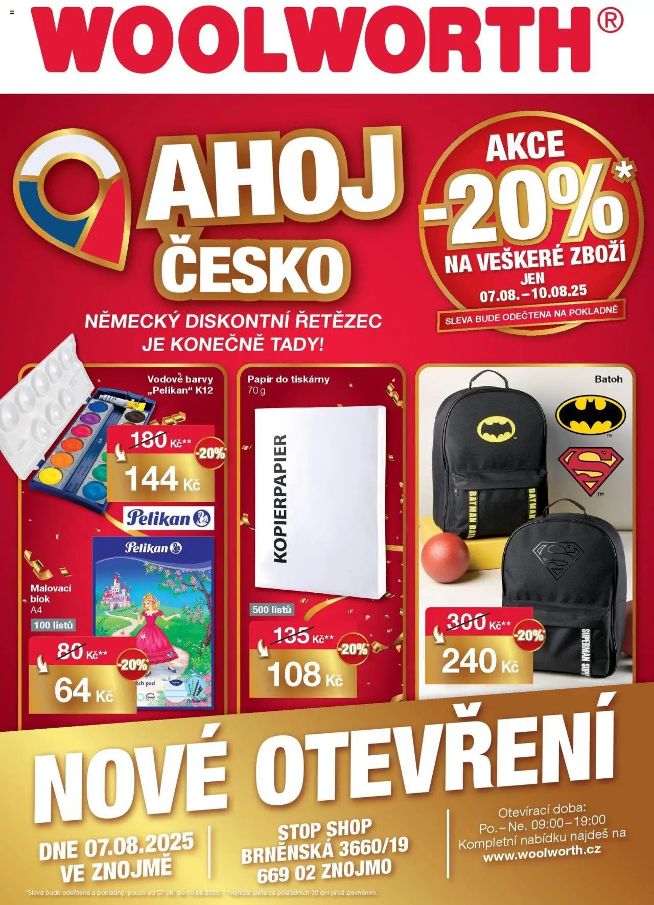 Woolworth leták - Znojmo od 07.08.2025 - akční nabídka | Strana: 1 | Produkty: Papír do tiskárny, Batoh, Blok, Barvy