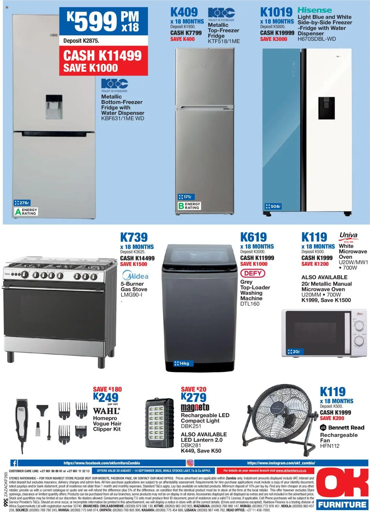 OK Furniture - Zambia Lowest Prices Specials │ valid from 20.08.2025 | Page: 4 | Products: Phone, Freezer, Light, Water