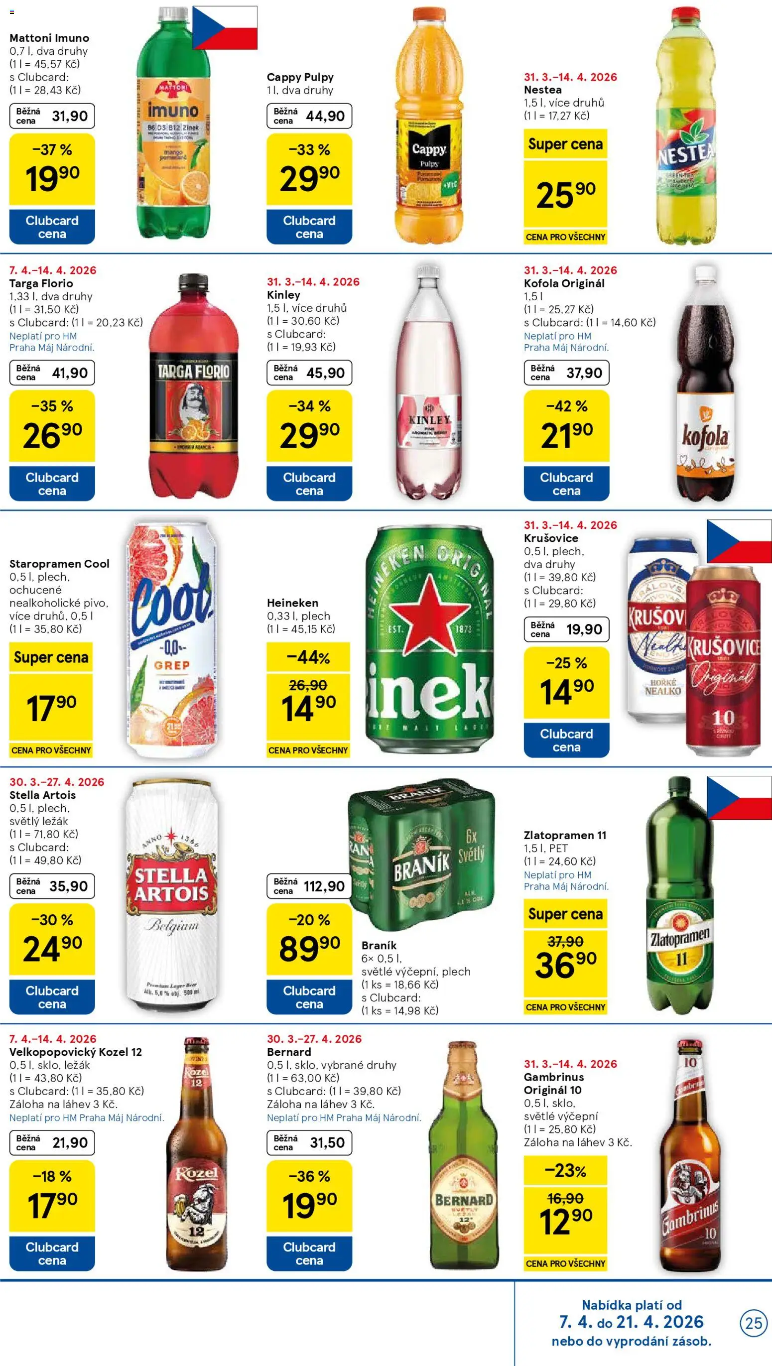 Tesco leták - Hypermarket od 07.04.2026 | Strana: 25 | Produkty: Velkopopovický Kozel 12, Staropramen, Kozel, Plech