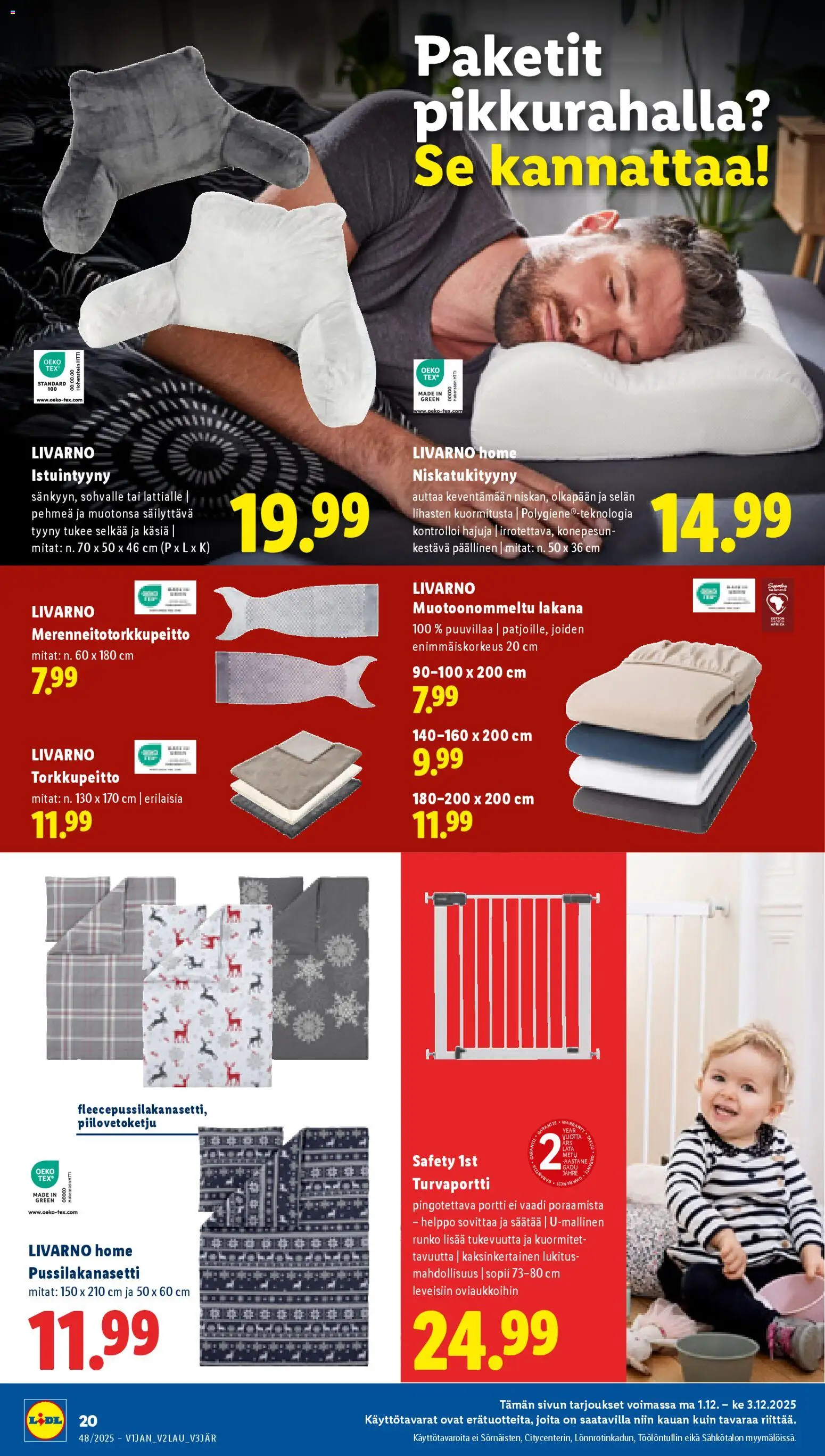 Lidl tarjoukset - Helsinki – voimassa 27.11.2025 alkaen | Sivu: 24 | Tuotteet: Pussilakanasetti, Istuintyyny, Tyyny, Lakana