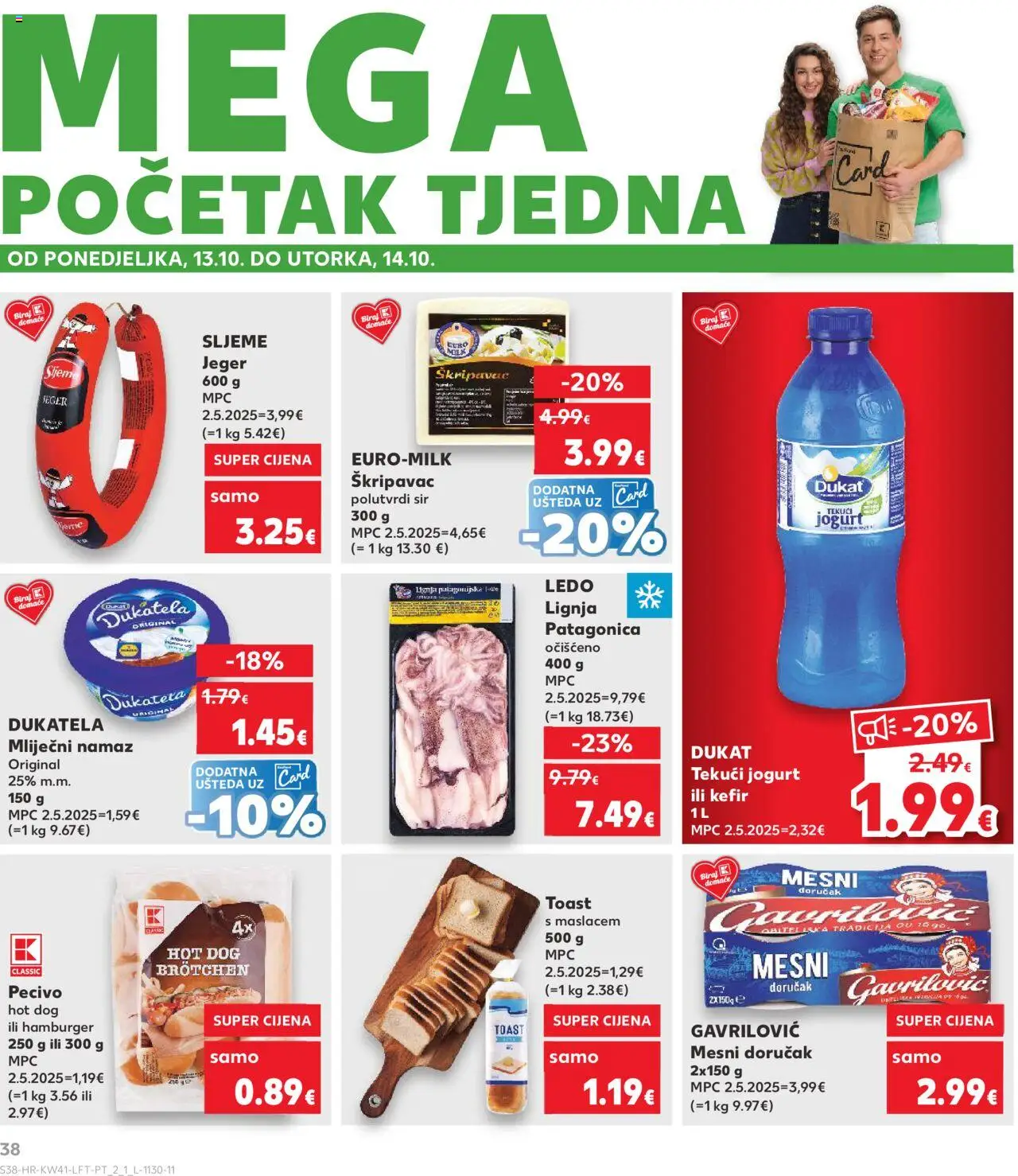 Kaufland katalog | vrijedi od 08.10.2025 | Stranica: 38 | Proizvodi: Sir, Mesni doručak, Hamburger, Lignja Patagonica