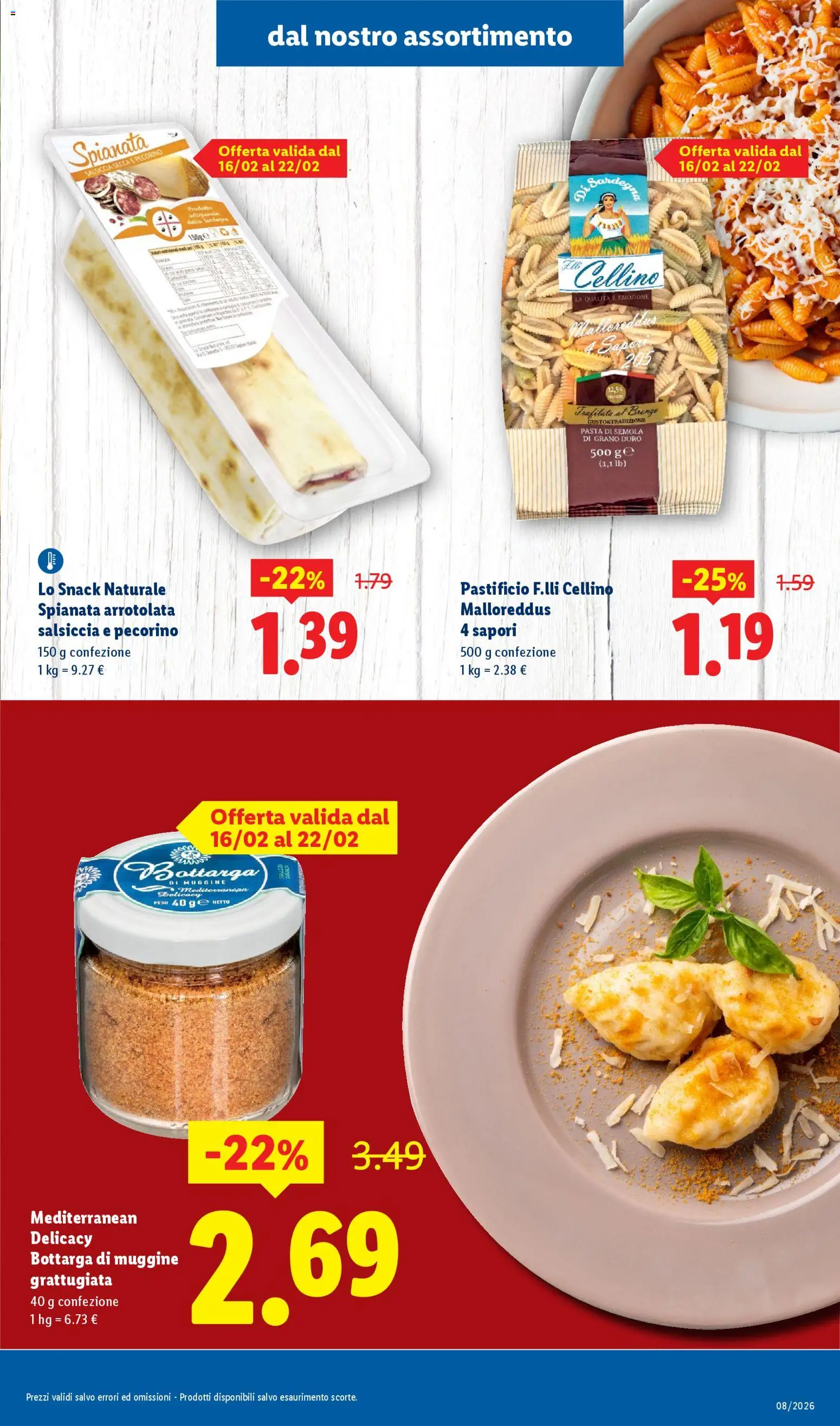 Volantino Lidl del 16.02.2026 | Pagina: 7 | Prodotti: Salsiccia, Pasta, Pecorino