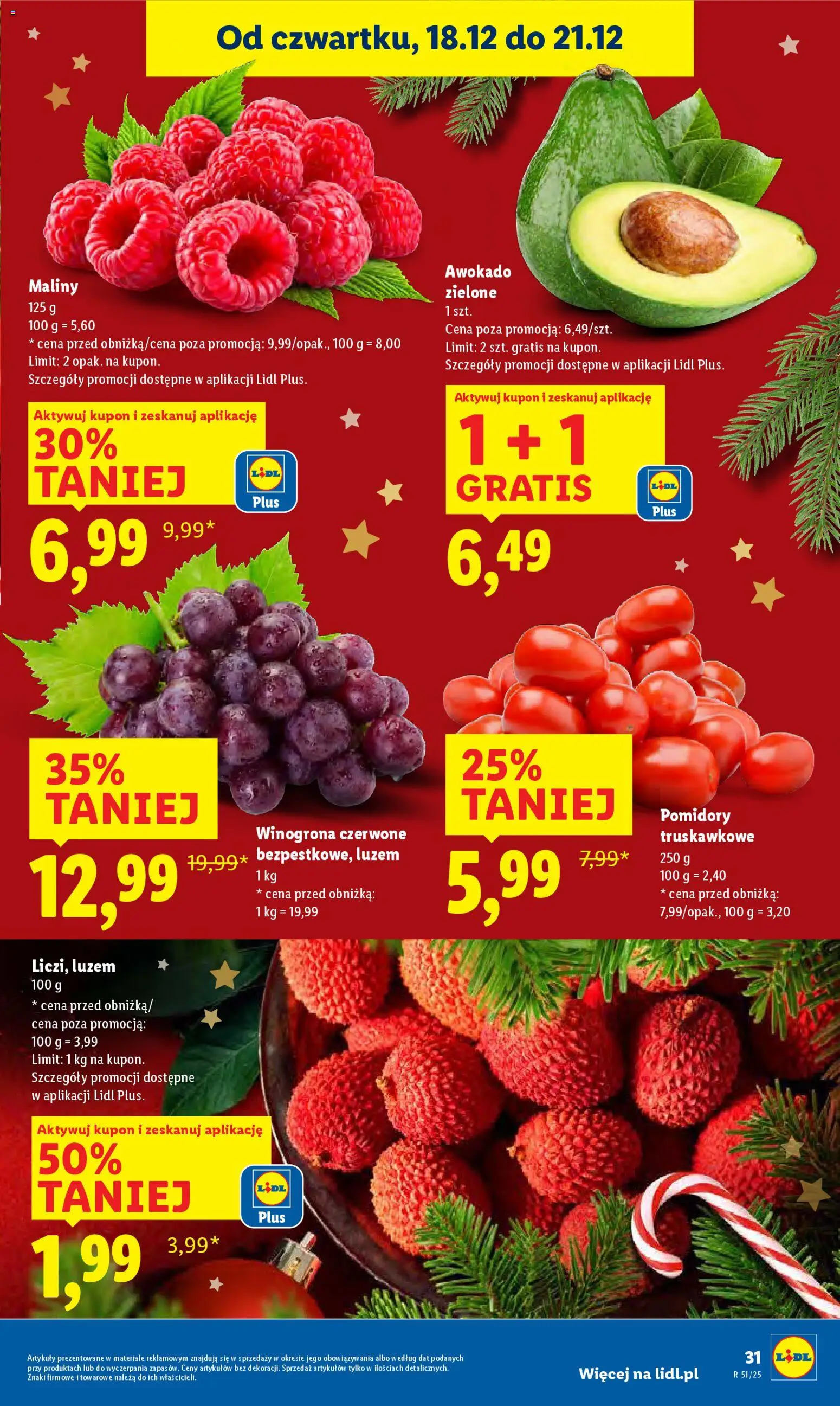Lidl Gazetka od 18.12.2025 | Strona: 31 | Produkty: Winogrona, Maliny, Pomidory, Awokado