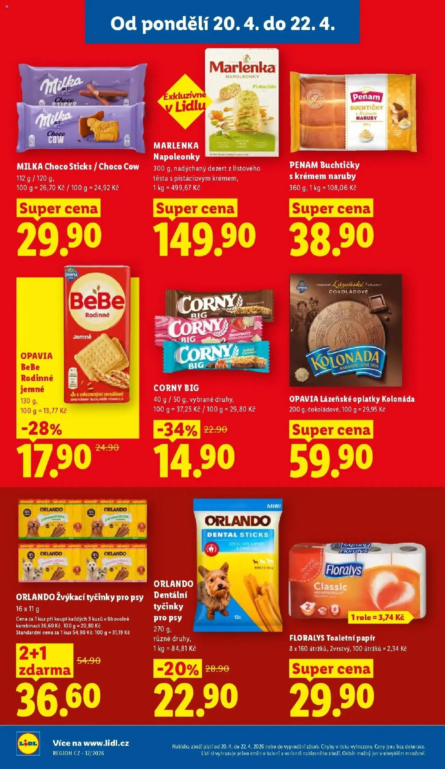 Lidl aktuální leták od 20.04.2026 | Strana: 24 | Produkty: Tyčinky, Toaletní papír, Lázeňské oplatky, Marlenka