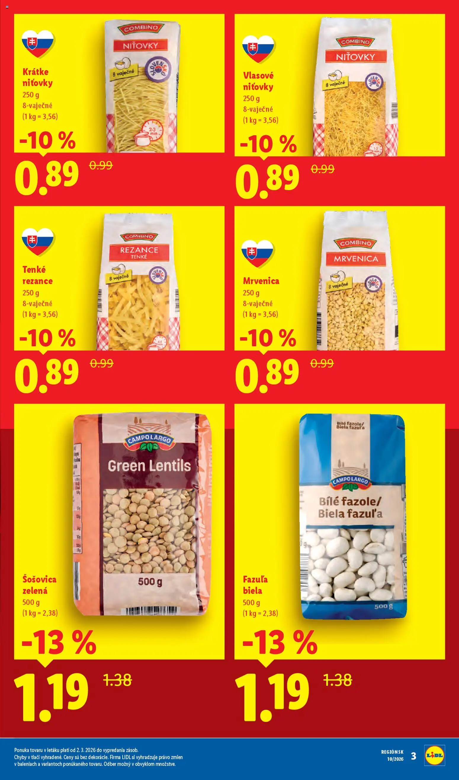 Nové Lidl akcie – leták je platný od 05.03.2026 | Strana: 45 | Produkty: Fazuľa, Šošovica, Rezance