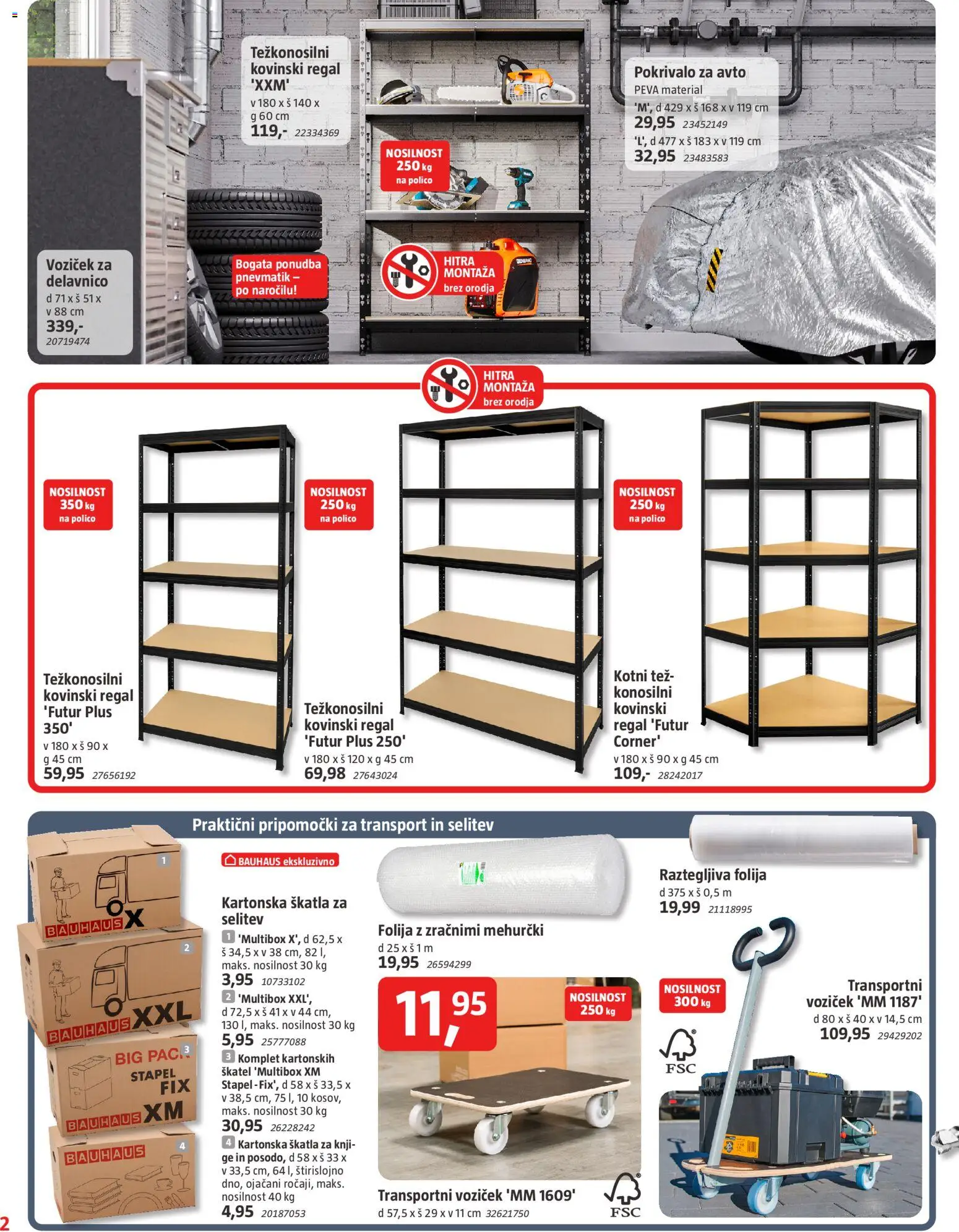 Novi Bauhaus katalog ponudbe – veljaven od 05.03.2026 | Stran: 2 | Izdelki: Skatla, Regal, Transportni voziček, Voziček