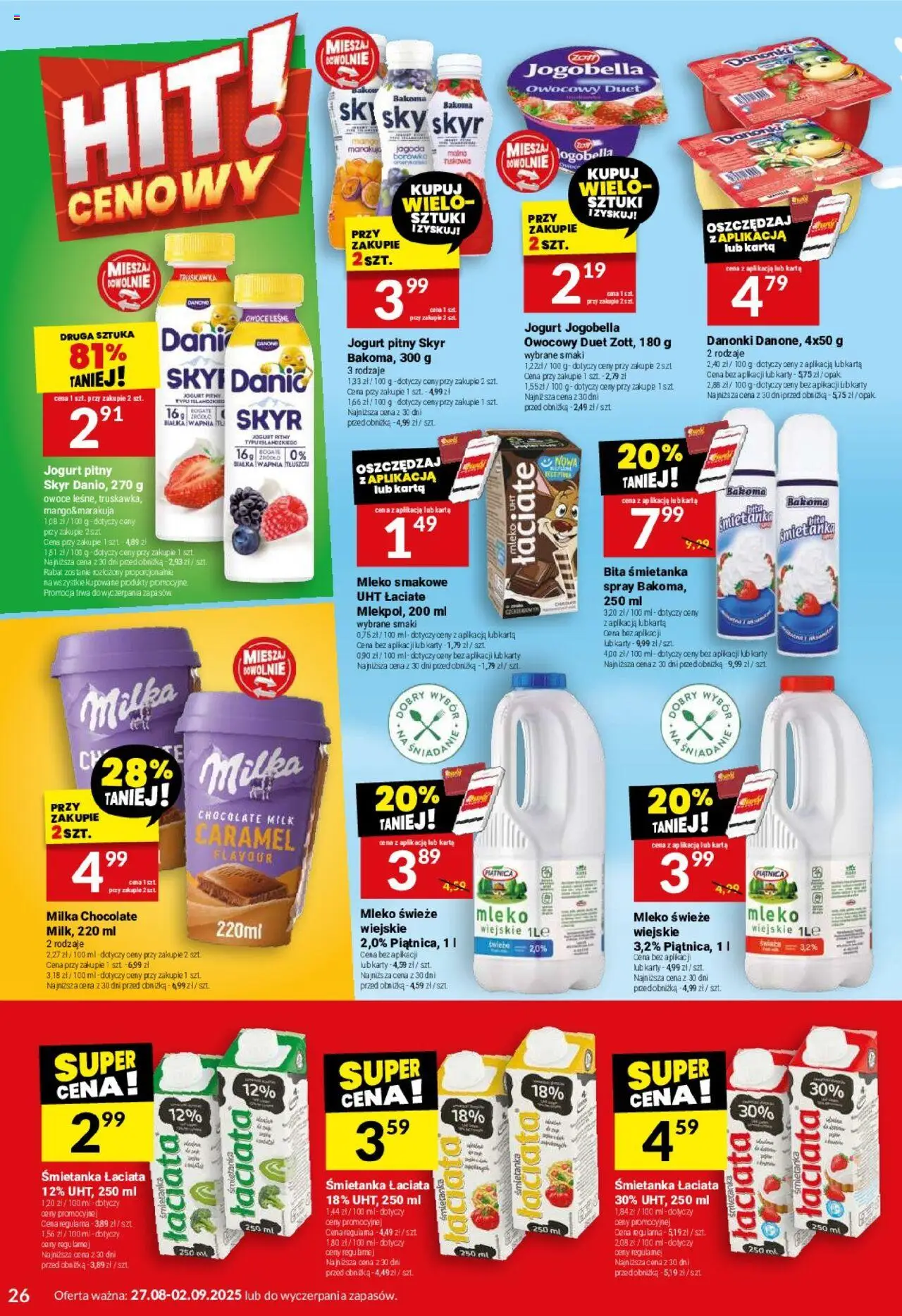 Twój Market Gazetka od 27.08.2025 | Strona: 26 | Produkty: Karta, Jogurt pitny, Milka, Mleko
