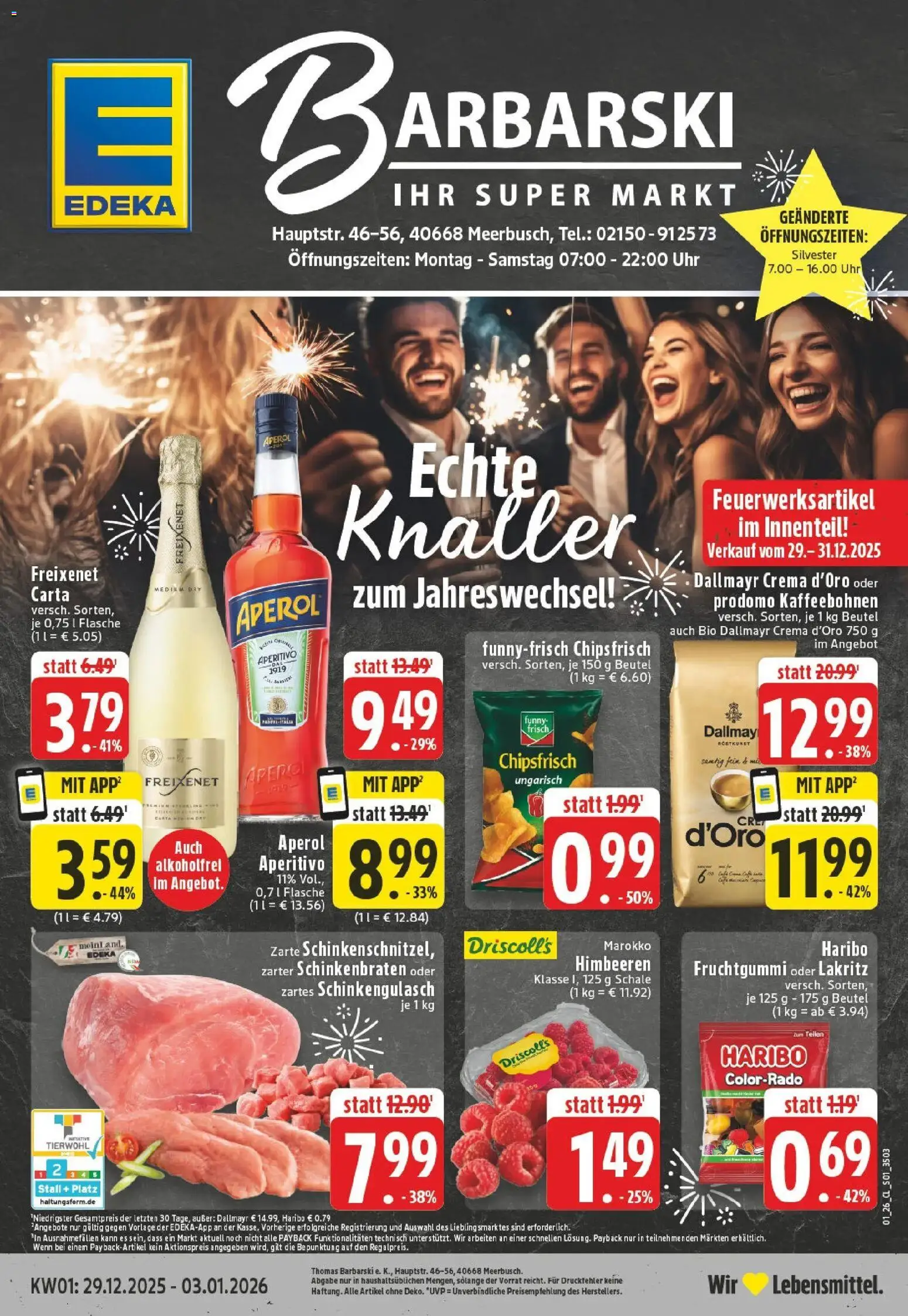 Edeka prospekt Meerbusch	 – gültig ab 28.12.2025 | Seite: 1 | Produkte: Haribo, Freixenet, Funny frisch, Aperol
