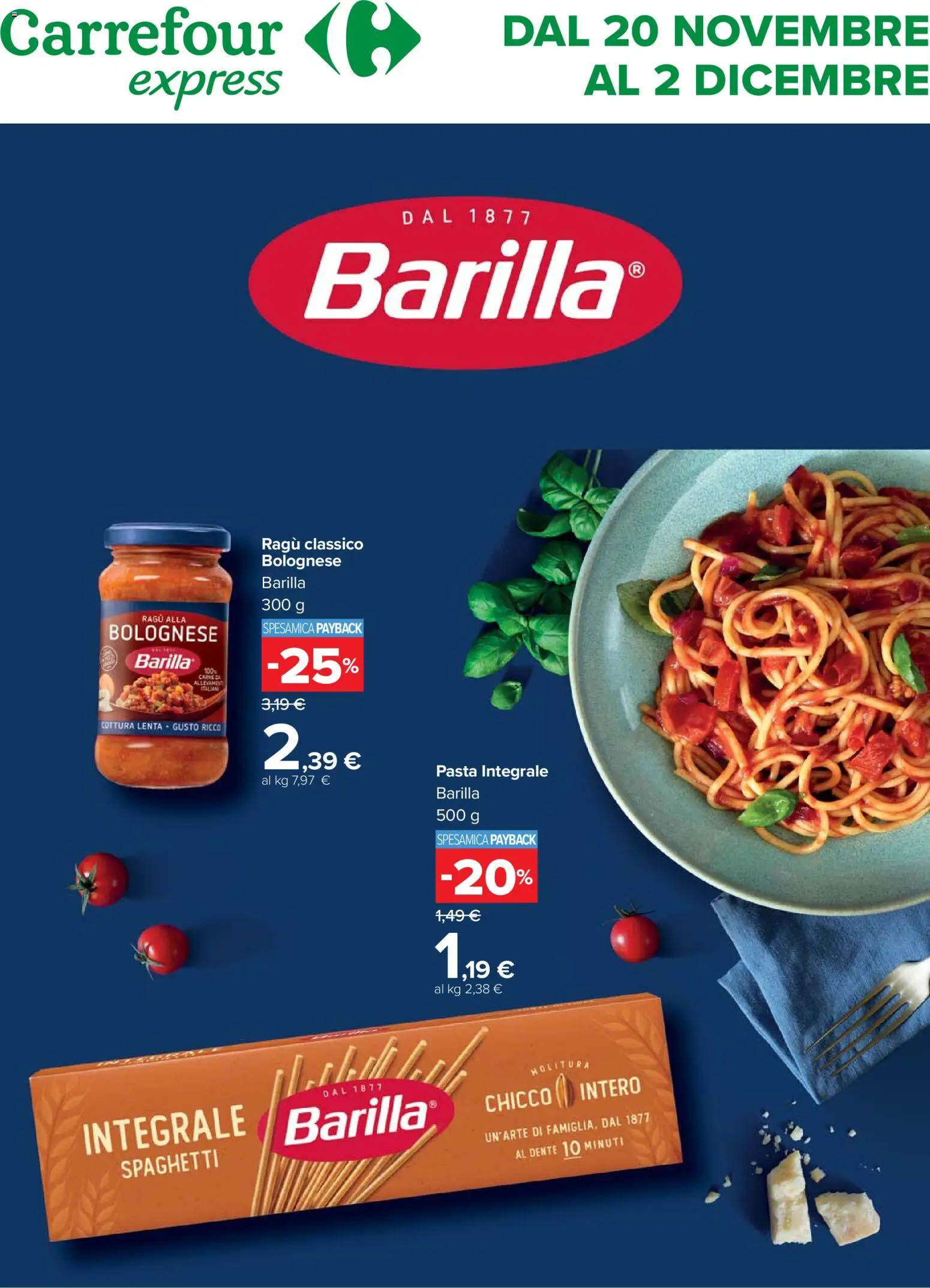 Volantino Carrefour del 20.11.2025 | Pagina: 1 | Prodotti: Pasta, Ragú