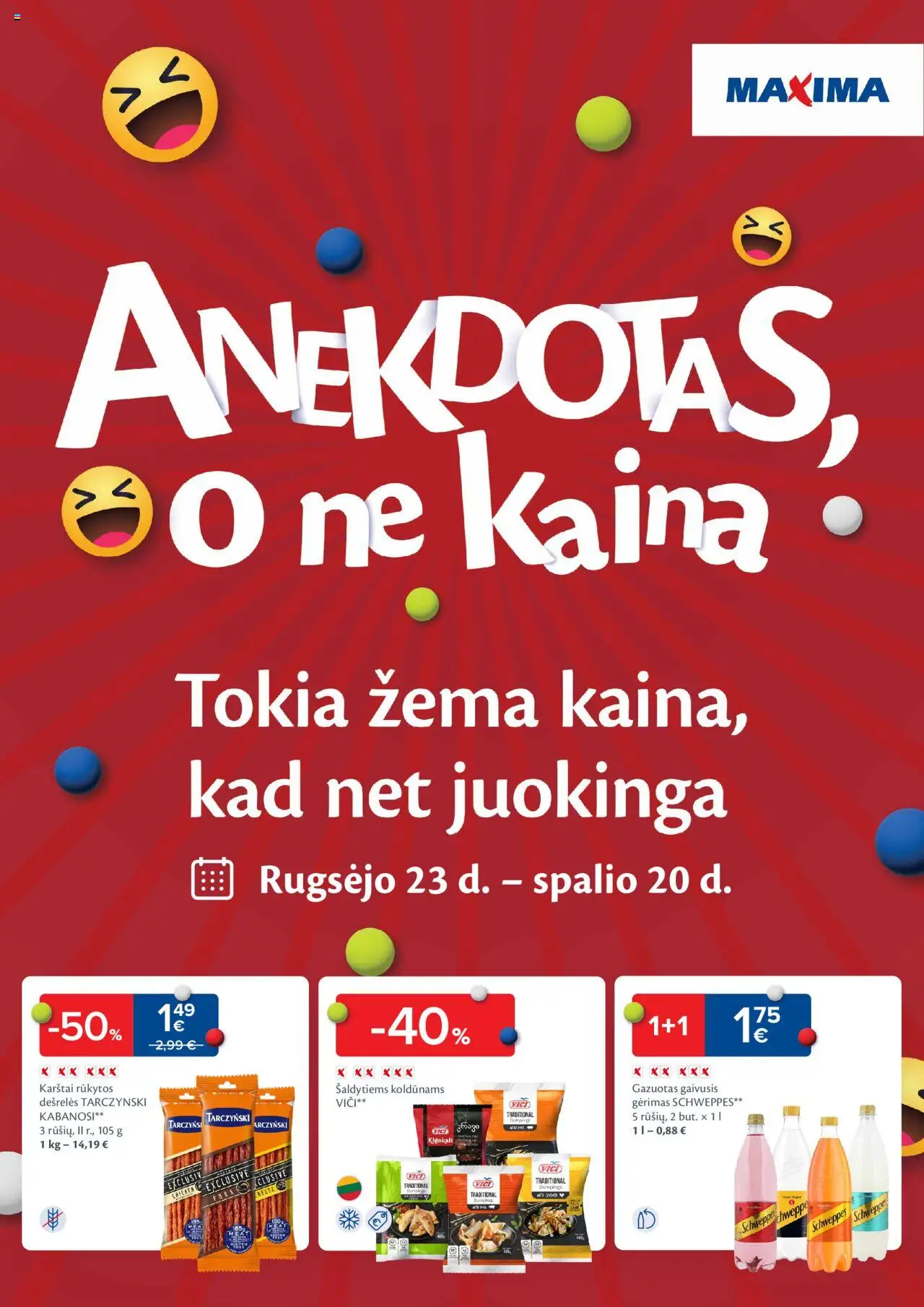 MAXIMA akcijos nuo 23.09.2025 | Puslapis: 1 | Prekių: Gaivusis gėrimas, Dešrelės