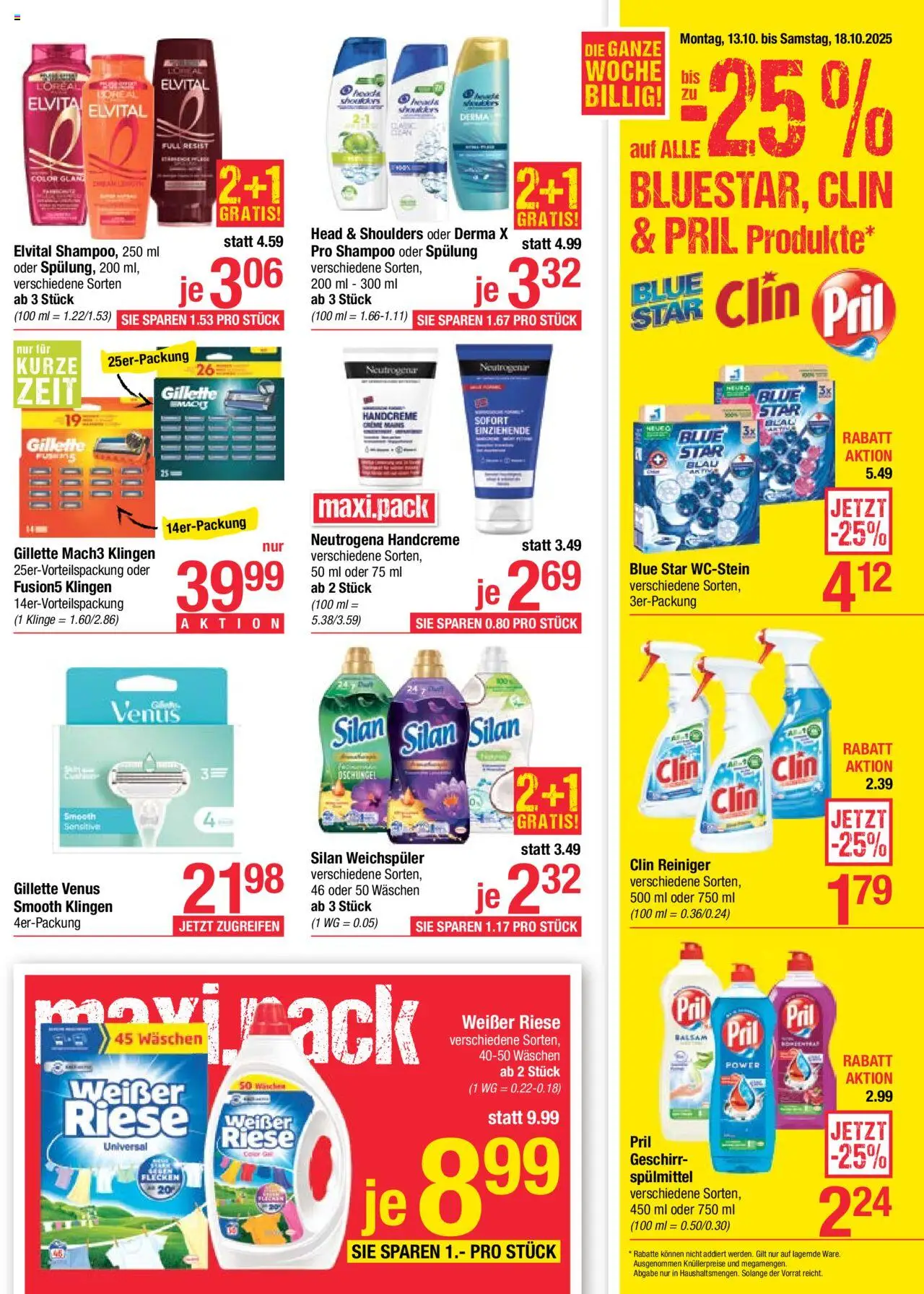 Maximarkt Flugblatt gültig ab 13.10.2025 | Seite: 17 | Produkte: Shampoo, Spülung, Handcreme, Weichspüler