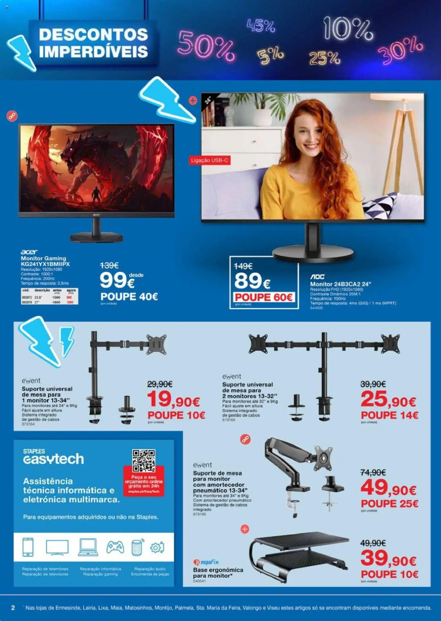 Staples Descontos Imperdíveis Abril 2026 │ válido de 06.04.2026 | Página: 2 | Produtos: Monitor, Audio, Base, Mesa