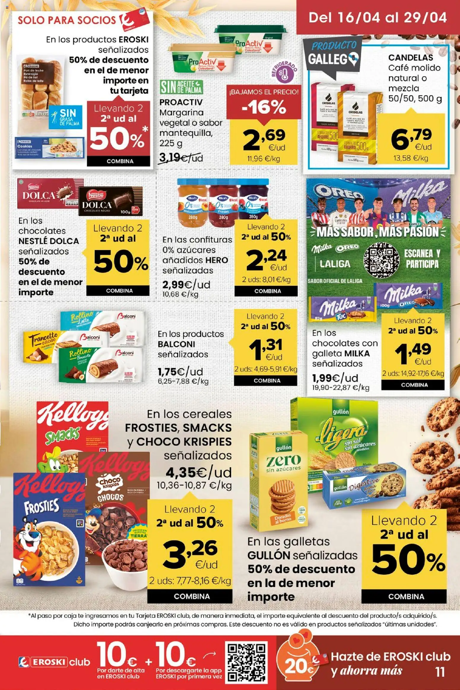 Eroski Miramos por ti │ válido desde el 16.04.2026 | Página: 11 | Productos: Leche, Café molido, Cereales, Margarina