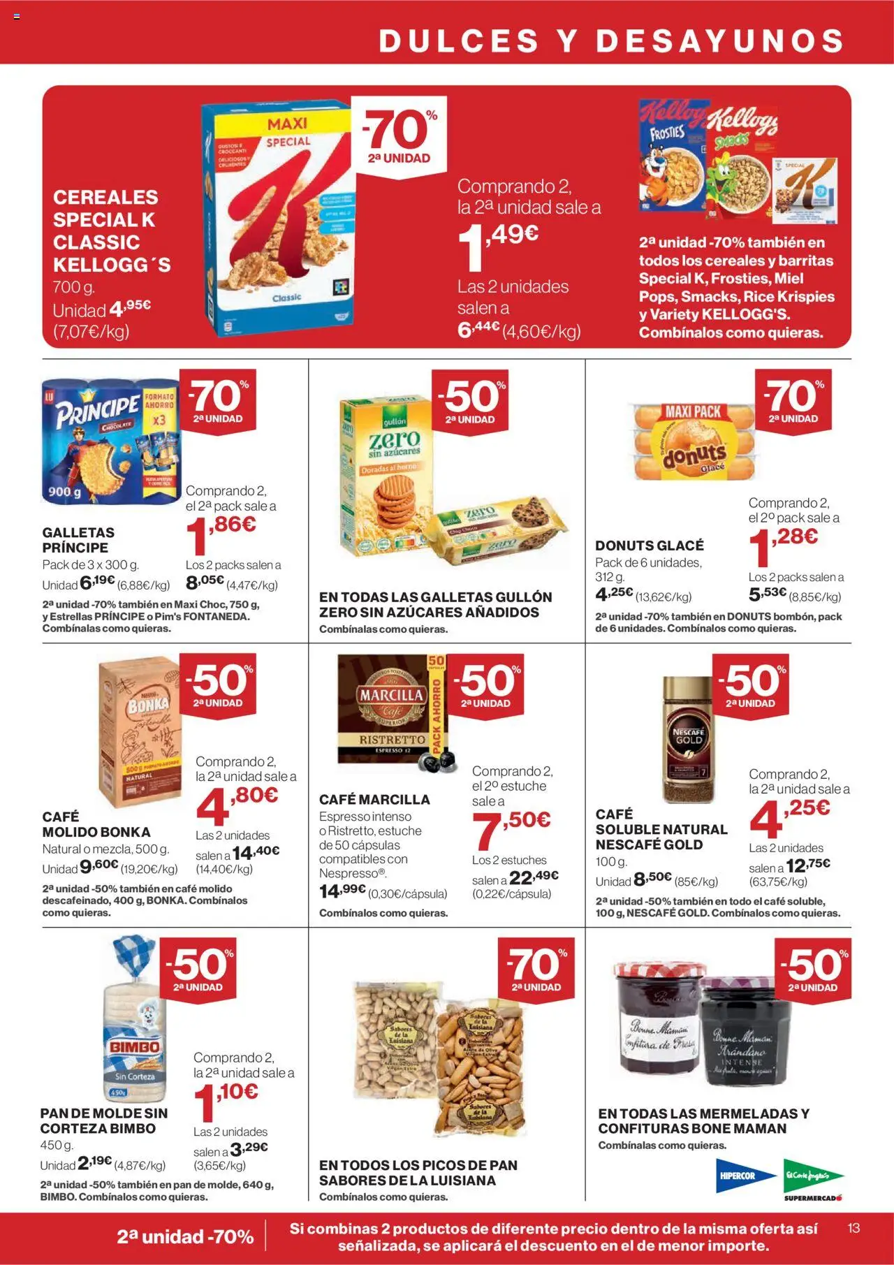 El Corte Inglés ofertas │ válido desde el 31.07.2025 | Página: 13 | Productos: Pan, Chocolate, Café molido, Cereales