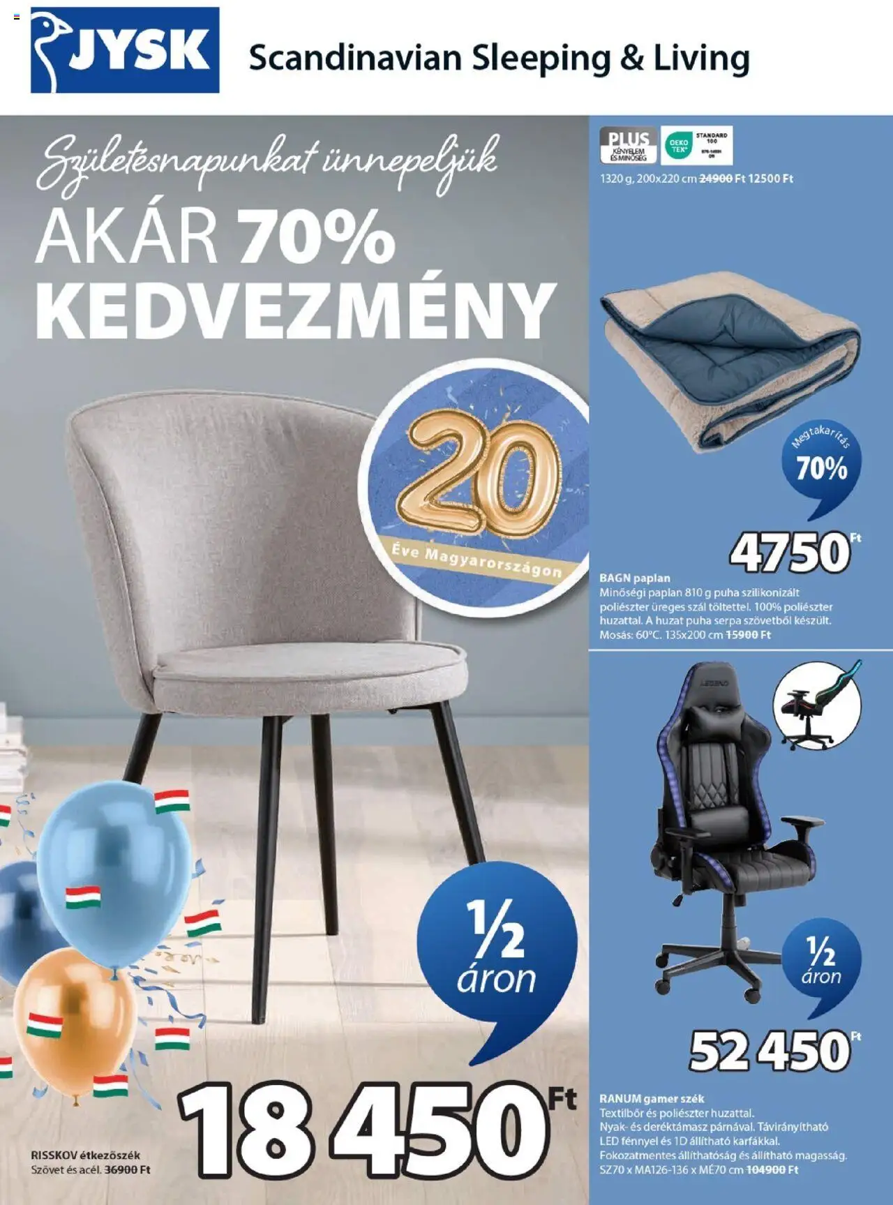JYSK akciós ujság - amely érvényes a következő dátumtól: 10.09.2025 | Oldal: 1 | Termékek: Gamer szék, Paplan, Szék, Étkezőszék