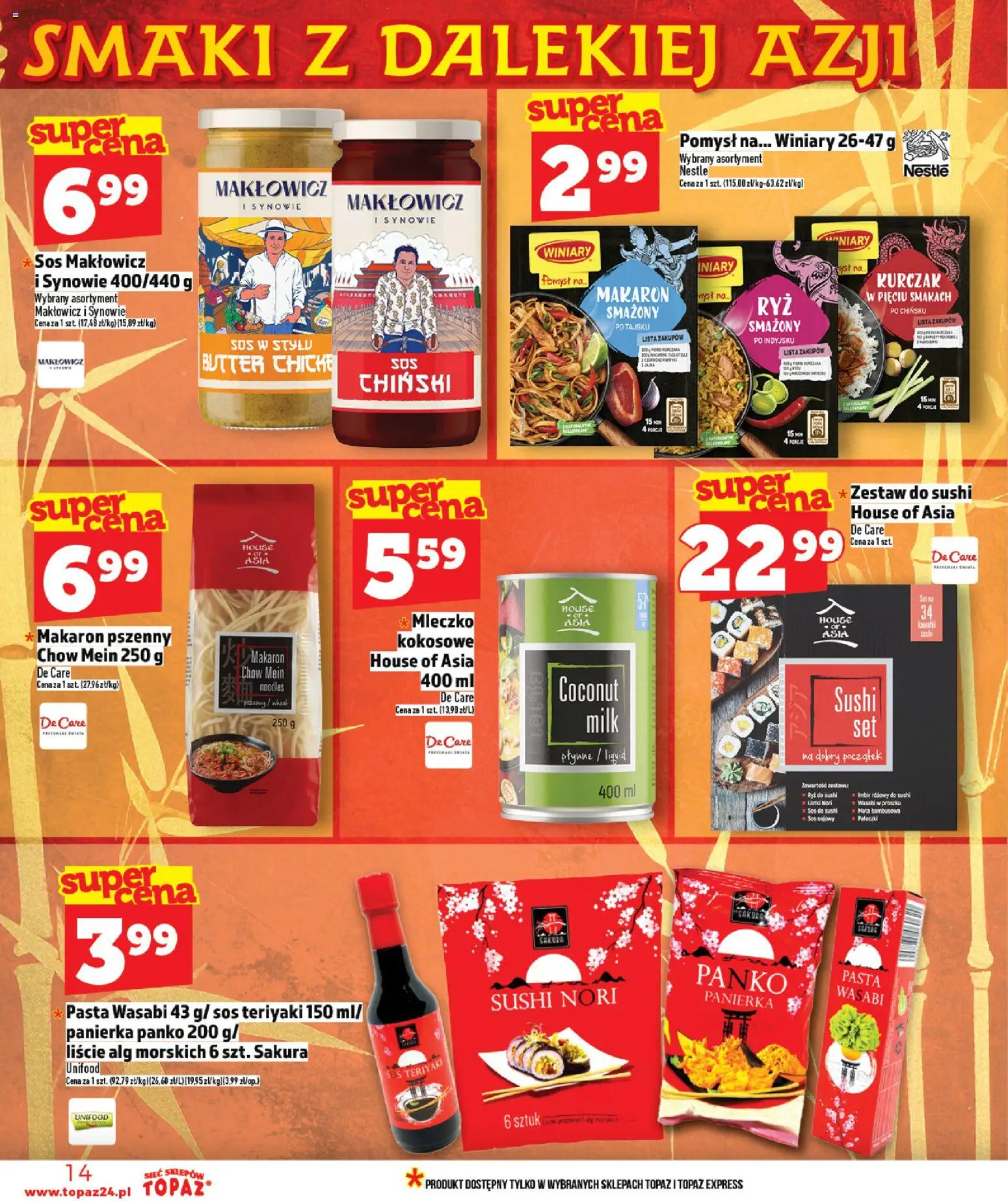 Topaz Gazetka od 22.01.2026 | Strona: 14 | Produkty: Makaron chow mein, Sos sojowy, Makaron, Sos