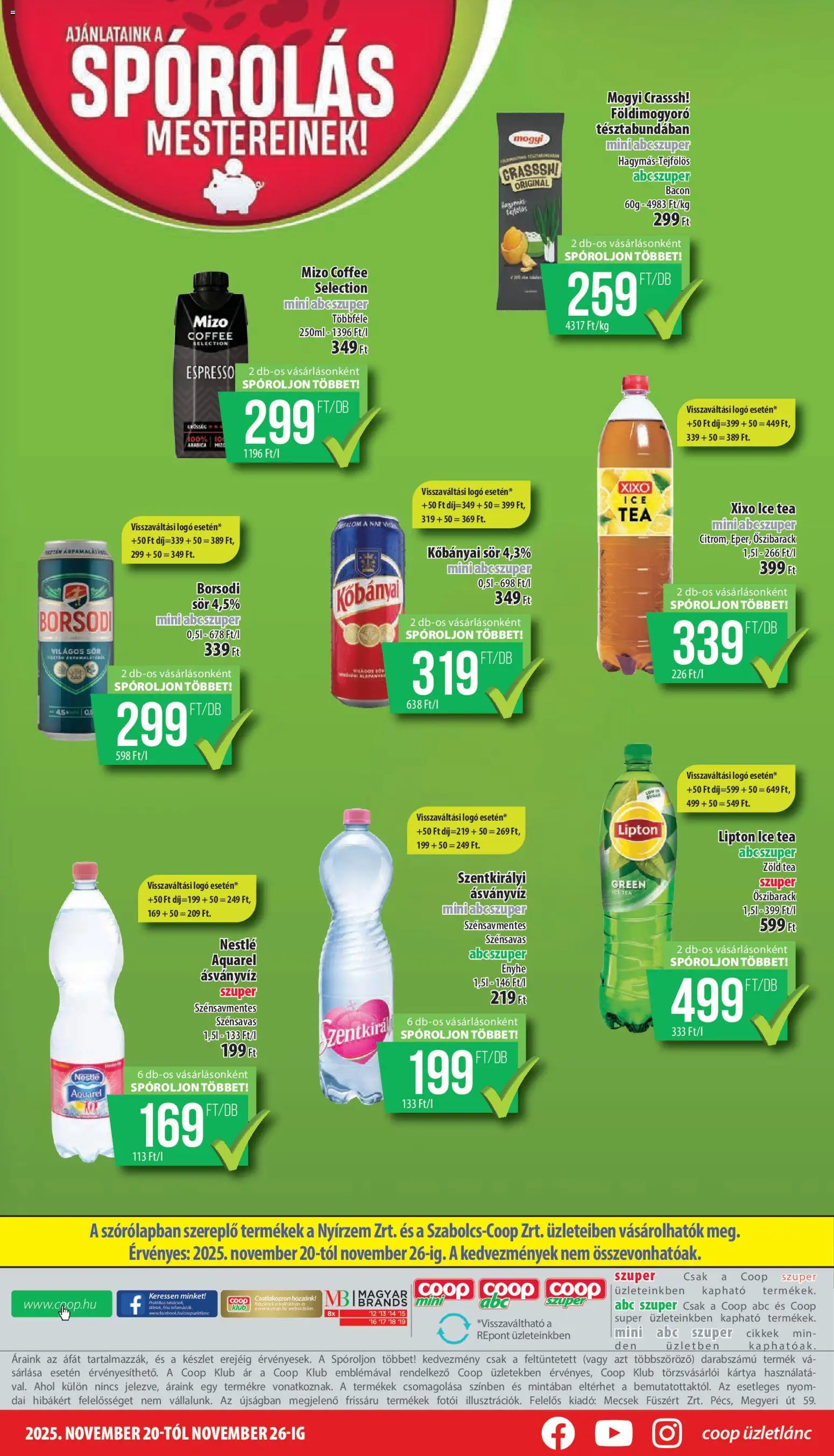 COOP akciós ujság - amely érvényes a következő dátumtól: 20.11.2025 | Oldal: 8 | Termékek: Sör, Tea, Suva svinjska pečenica, Földimogyoró