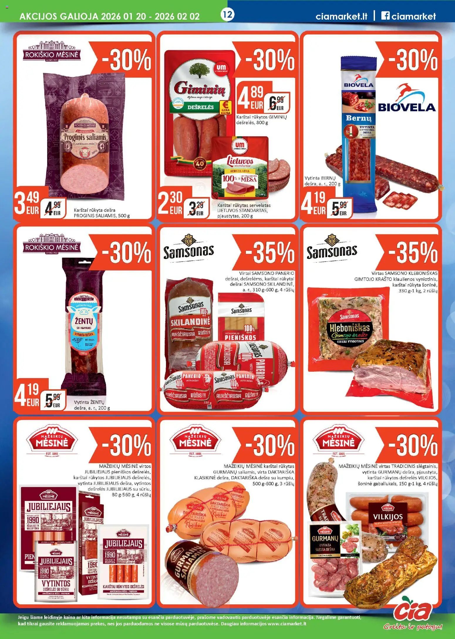 ČIA MARKET akcijos nuo 20.01.2026 | Puslapis: 12 | Prekių: Kiaulienos, Dešrelės, Saliamis, Dešra