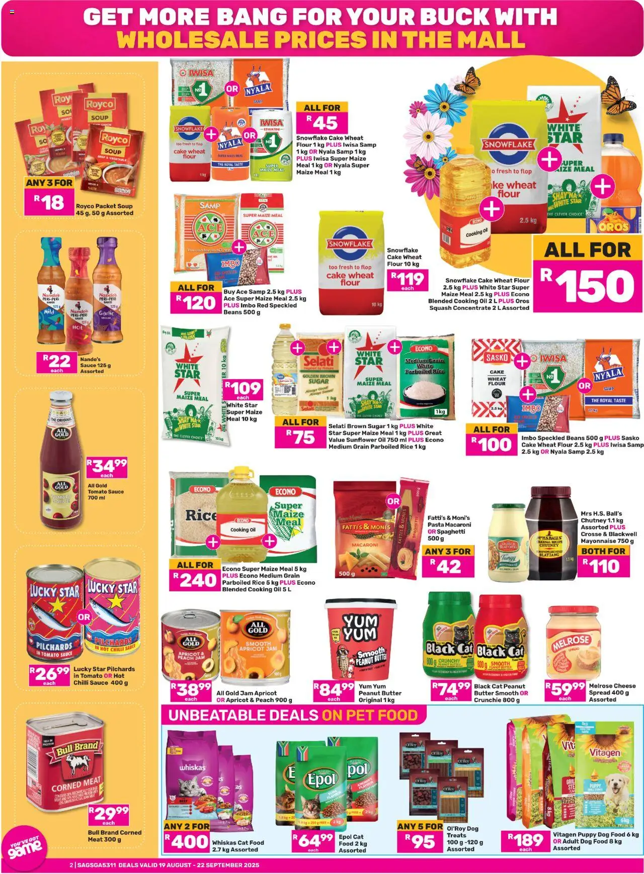 Game Specials │ valid from 19.08.2025 | Page: 2 | Products: Beans, Maize meal, Rice, Peanut butter