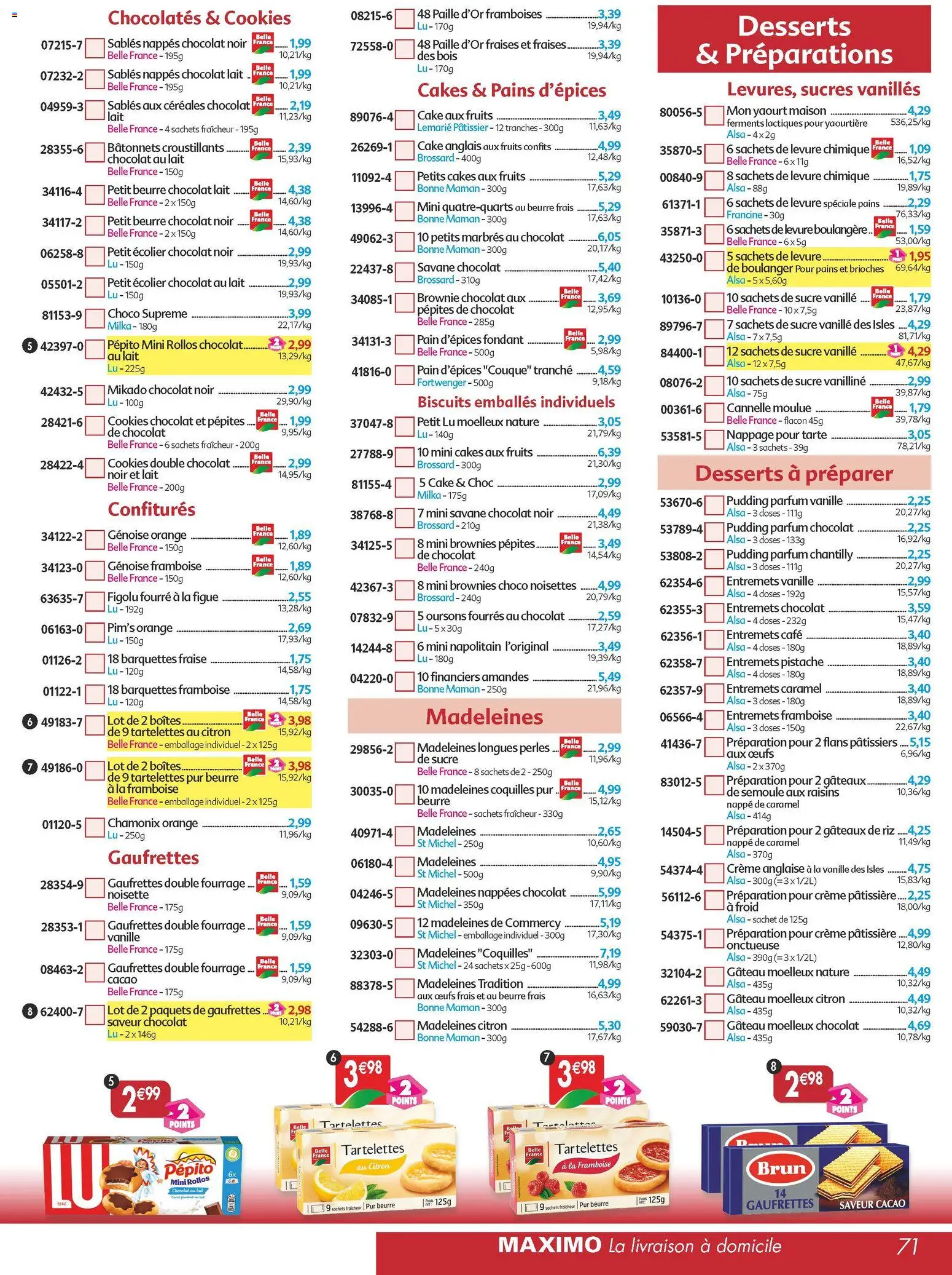 {H1} | Page: 71 | Produits: Pépites de chocolat, Yaourtière, Nappe, Céréales