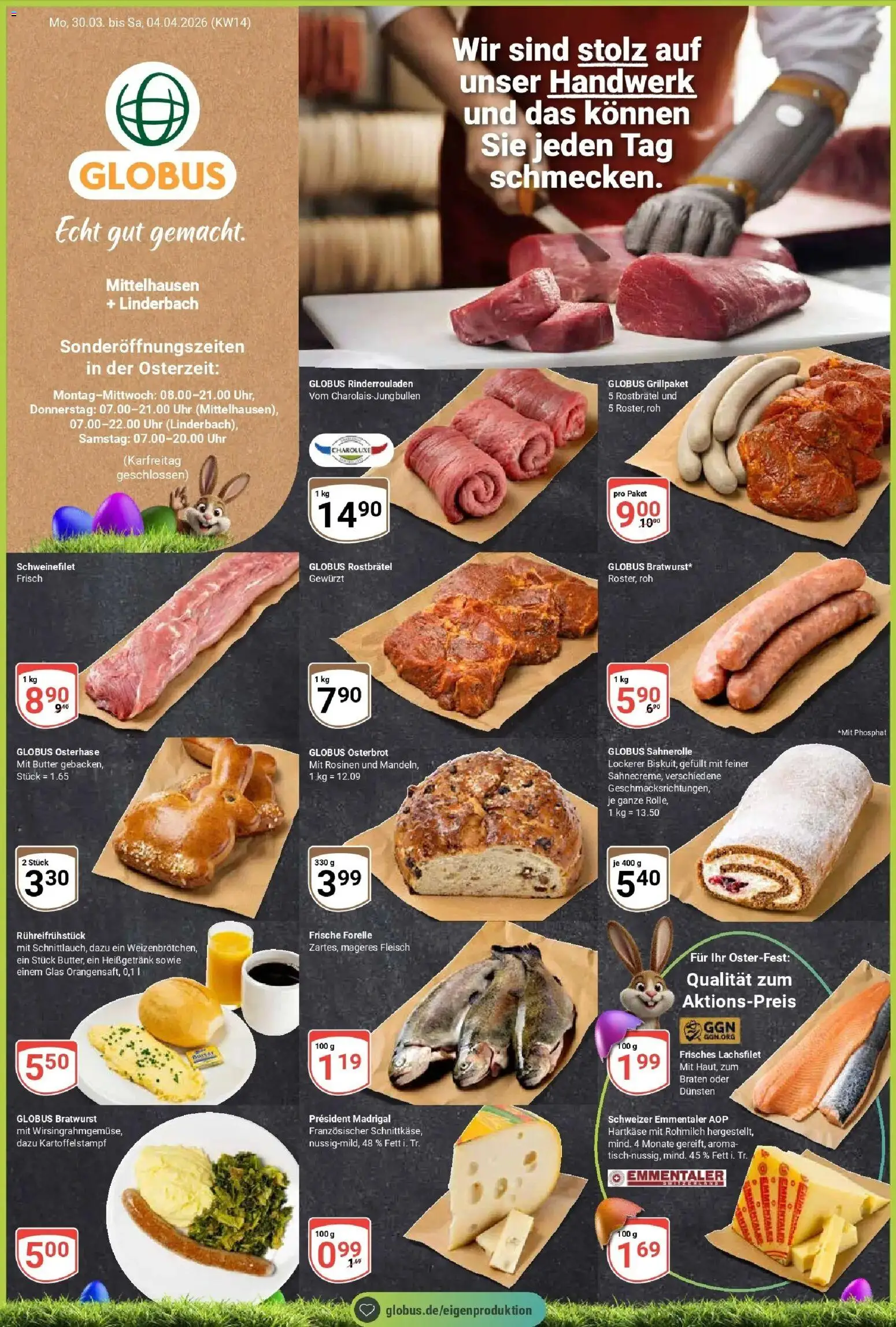 Globus prospekt Erfurt-Linderbach	 – gültig ab 30.03.2026 | Seite: 1 | Produkte: Schweinefilet, Rosinen, Fleisch, Uhr