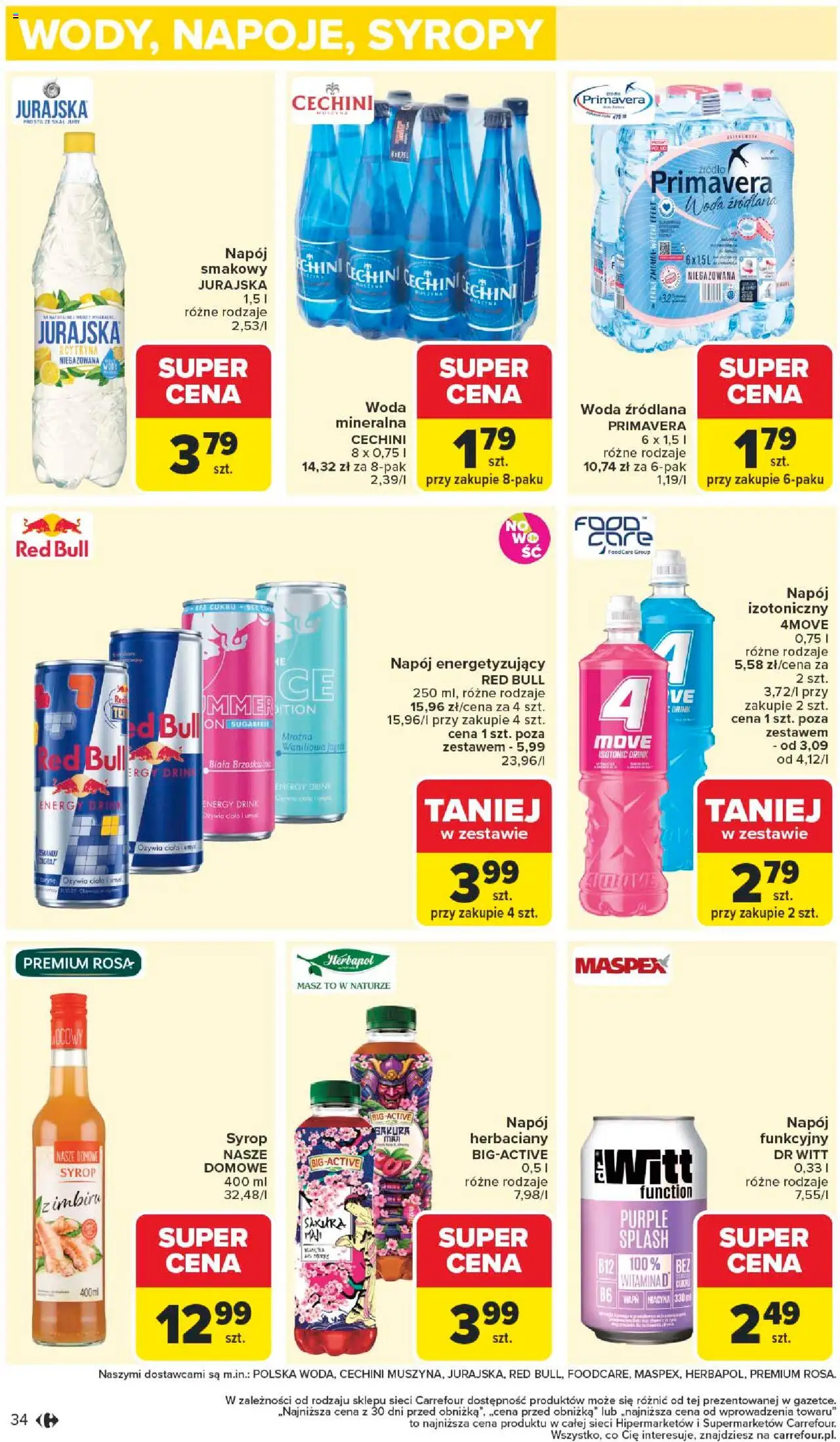 Carrefour Gazetka od 22.09.2025 | Strona: 36 | Produkty: Syrop, Red bull, Woda źródlana, Woda