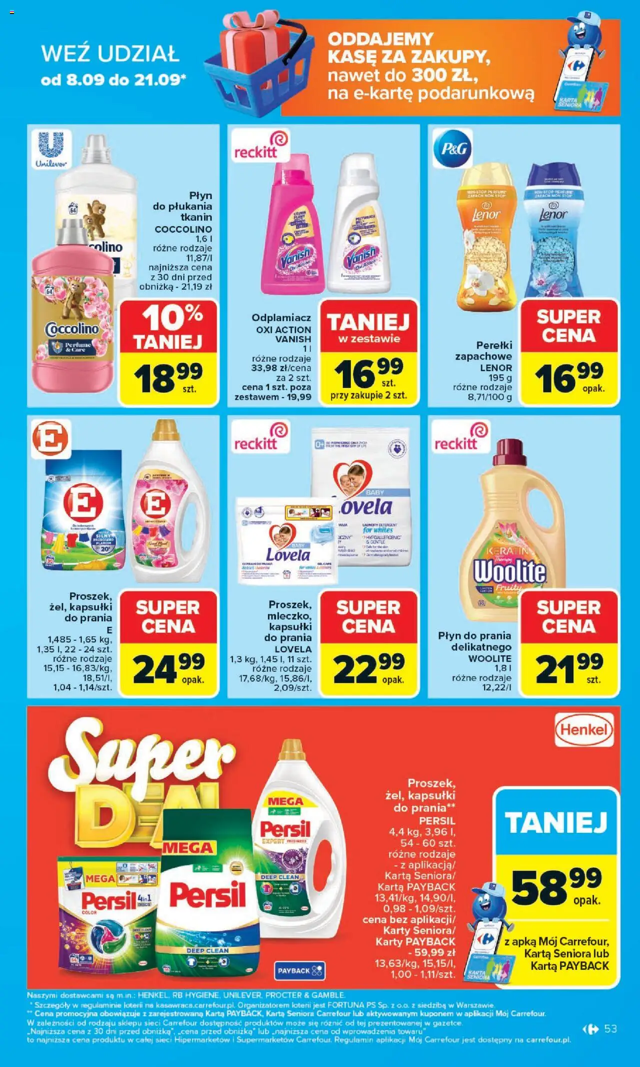Carrefour Gazetka od 08.09.2025 | Strona: 53 | Produkty: Coccolino, Lovela, Odplamiacz, Detergent