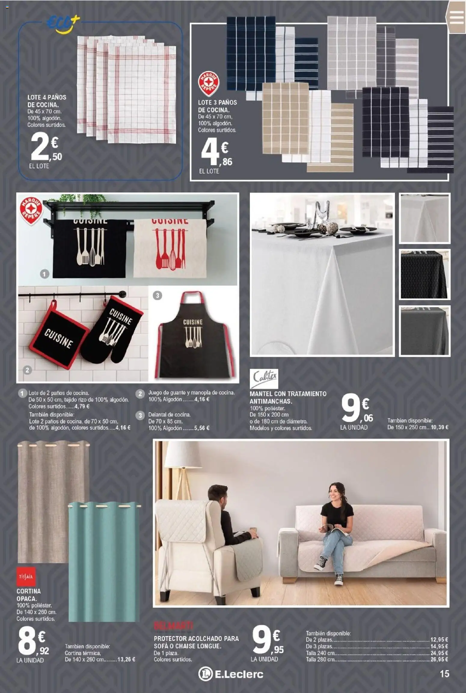 E.Leclerc folleto │ válido desde el 22.12.2025 | Página: 15 | Productos: Mantel, Cortina, Cocina, Sofá