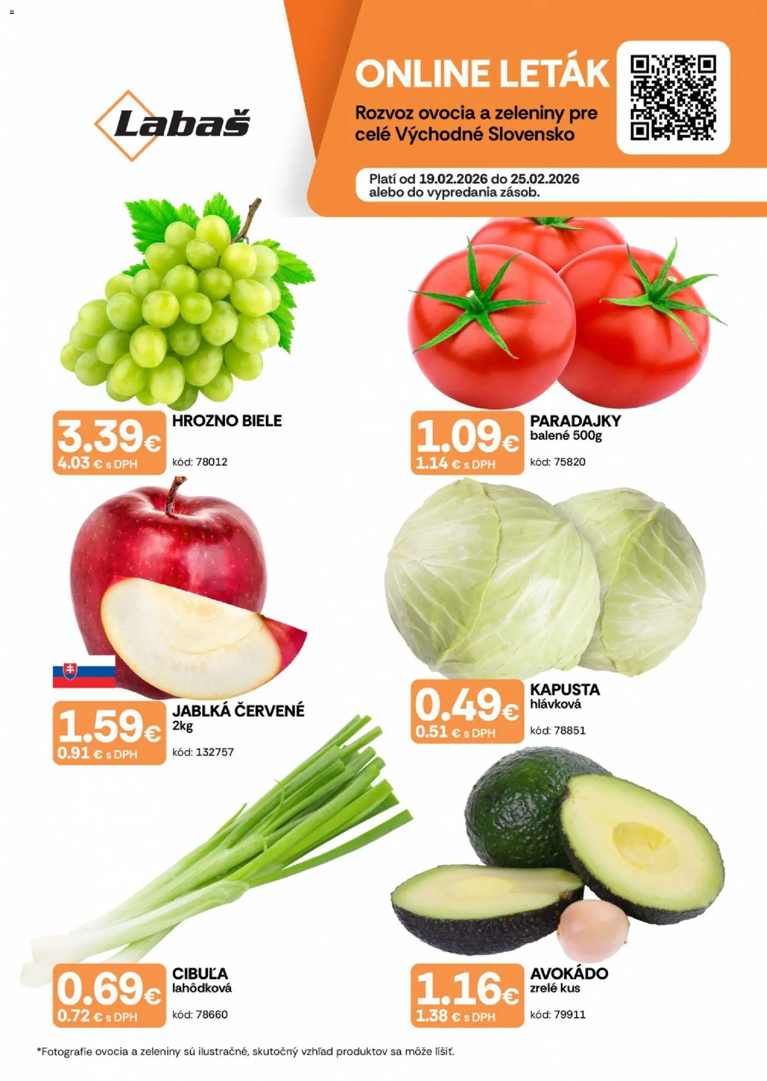 Nové Labaš akcie – leták je platný od 19.02.2026 | Strana: 1 | Produkty: Kapusta, Jablká, Paradajky, Cibuľa