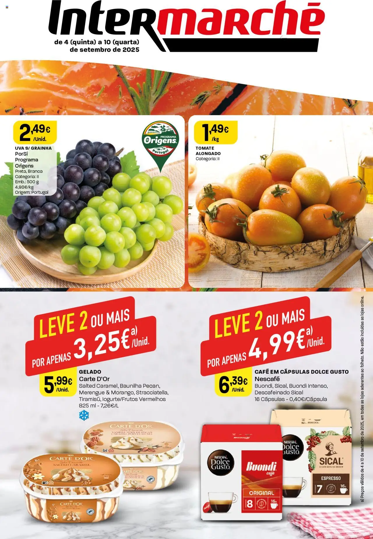 Intermarché Folheto Mini │ válido de 04.09.2025 | Página: 1 | Produtos: Gelado, Café, Tomate, Dolce gusto
